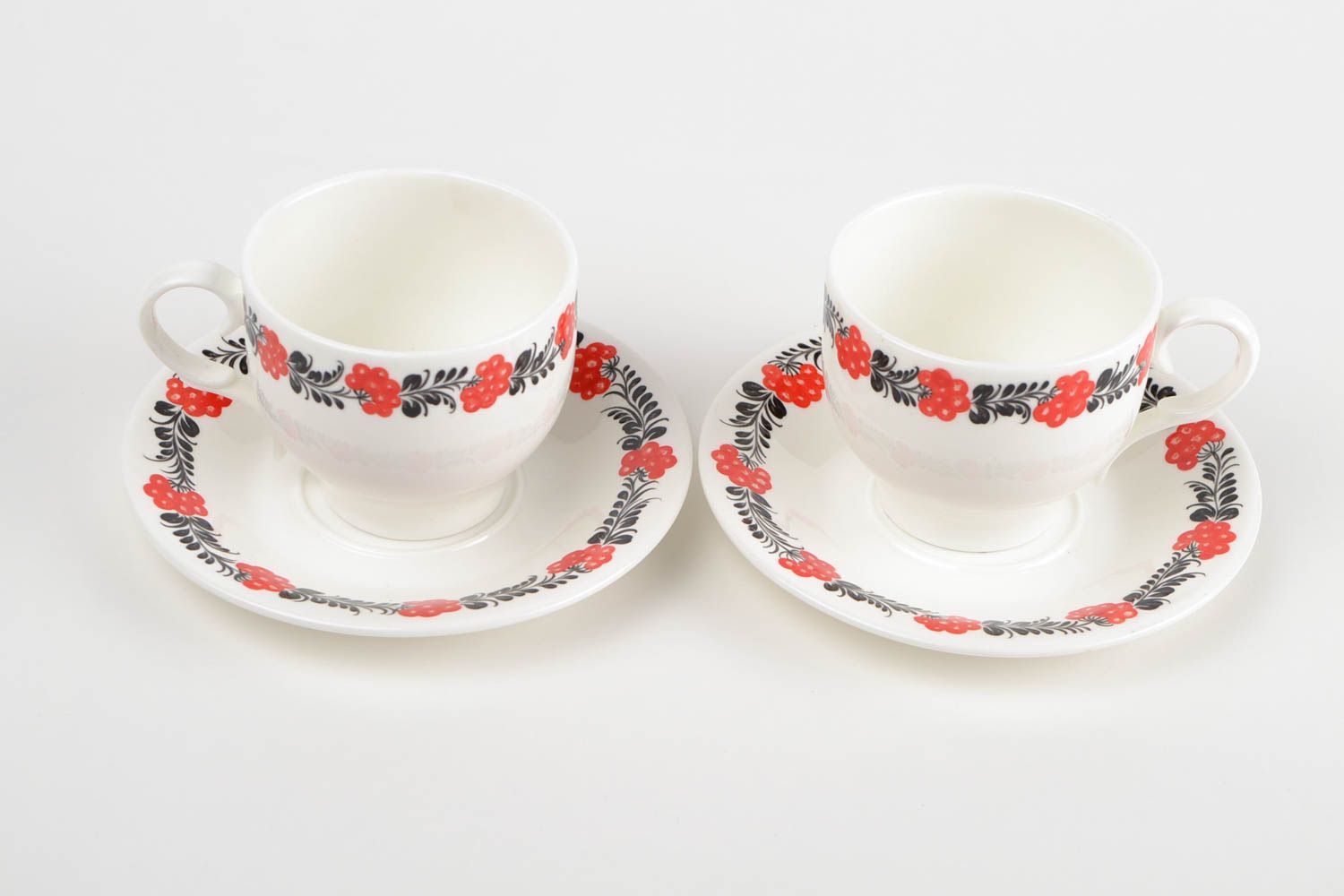 Set of 2 handmade porcelain cups and saucers decorative tableware gift ideas photo 5