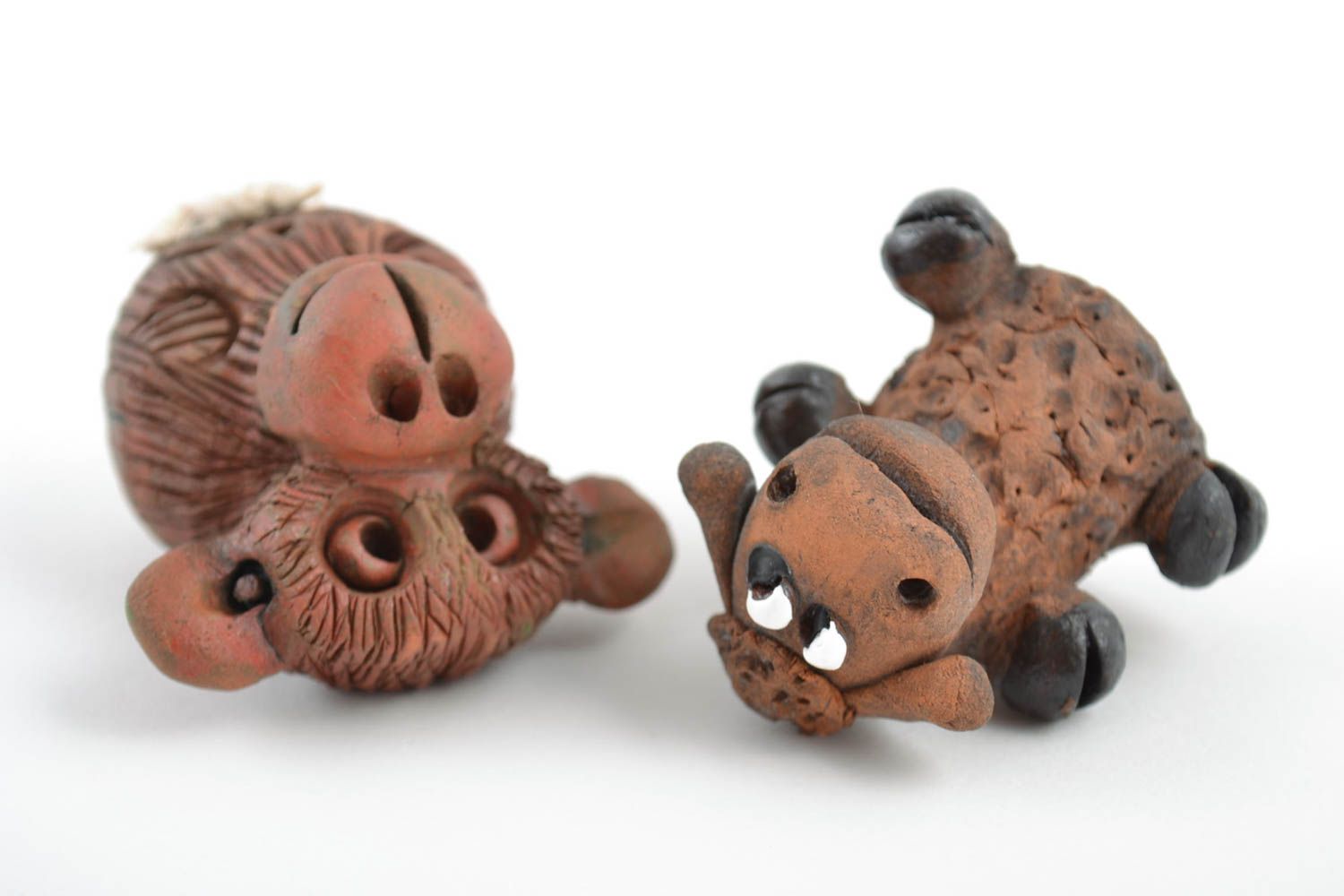 Statuine fatte a mano in ceramica set di due animali divertenti piccoli foto 5