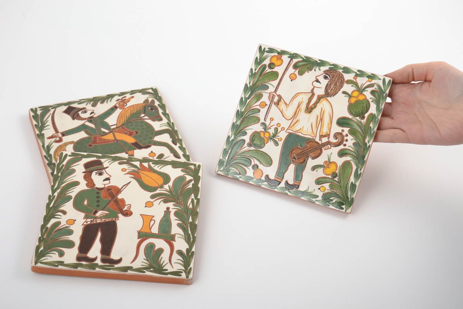 Conjunto de azulejos de cerámica hechos a mano hermosos para decoración 3 piezas foto 2