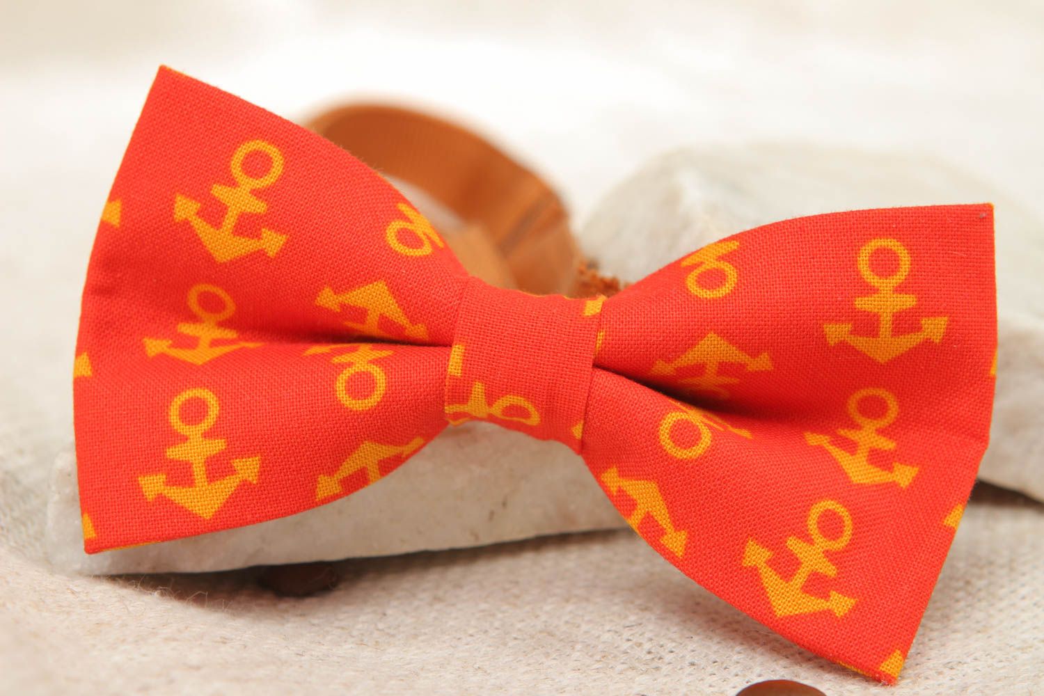 Handmade fabric bow tie with anchors pattern photo 5