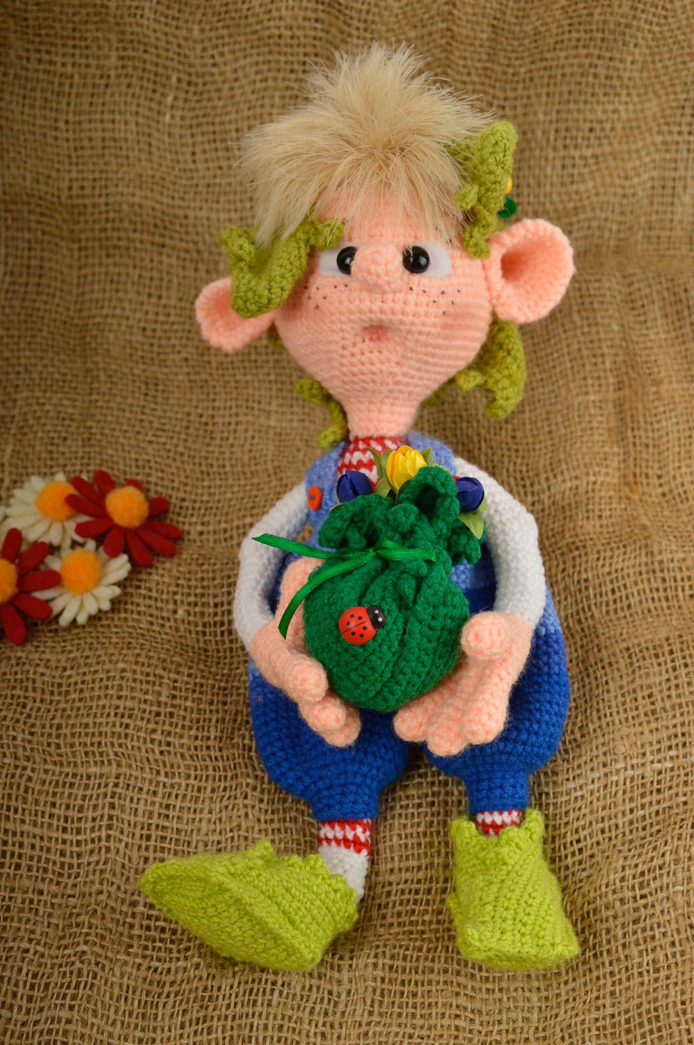 Handmade Stoff Spielzeug Designer Puppe Häkel Kuscheltier Geschenk für Kind Elf foto 1