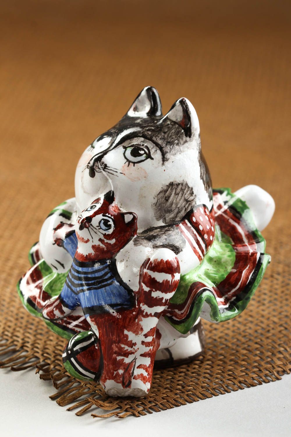 Статуэтка для декора ручной работы статуэтка животного фигурка из глины кошка фото 1