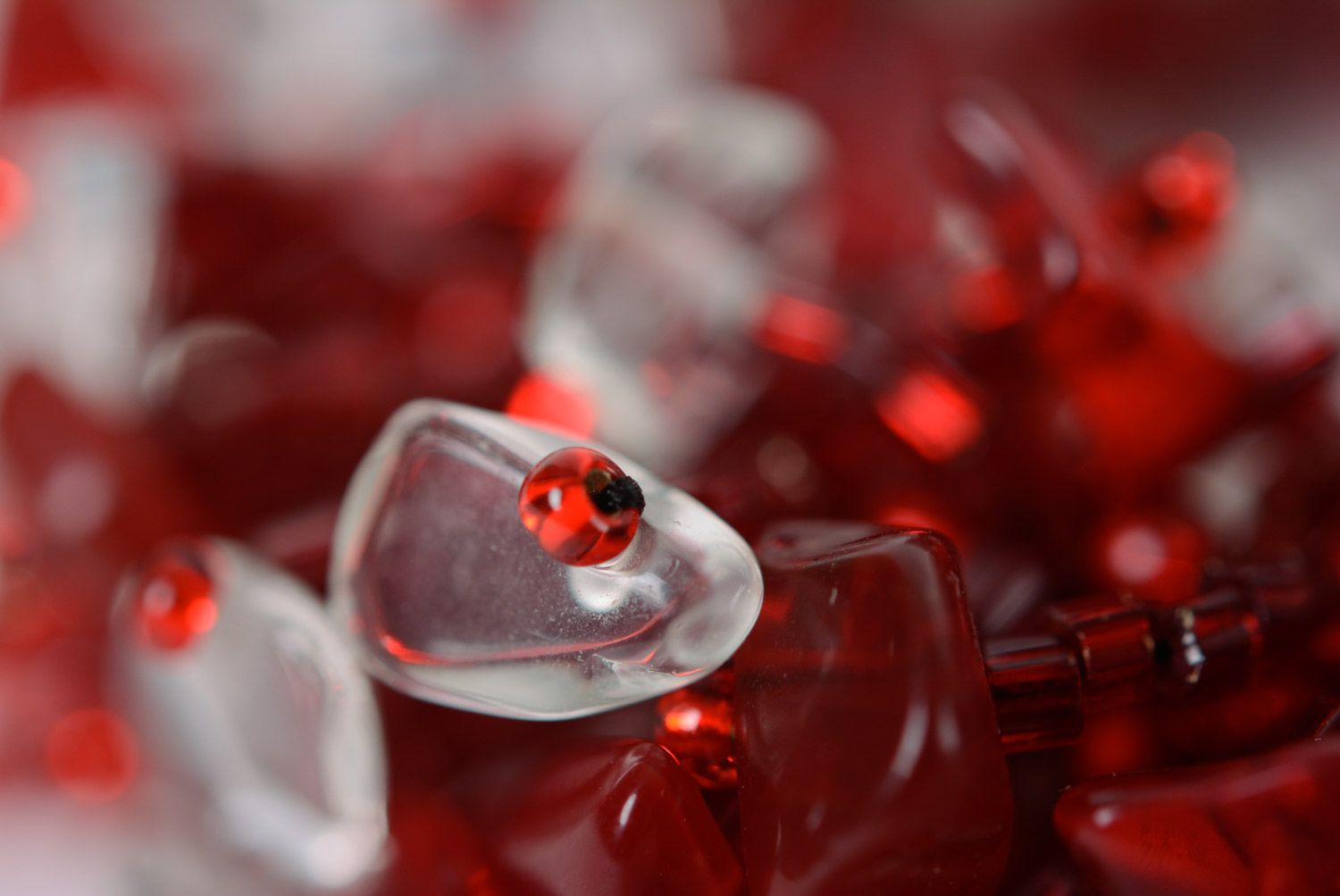 Bracelet de perles de rocaille et verre tchèque tressé large rouge fait main photo 5