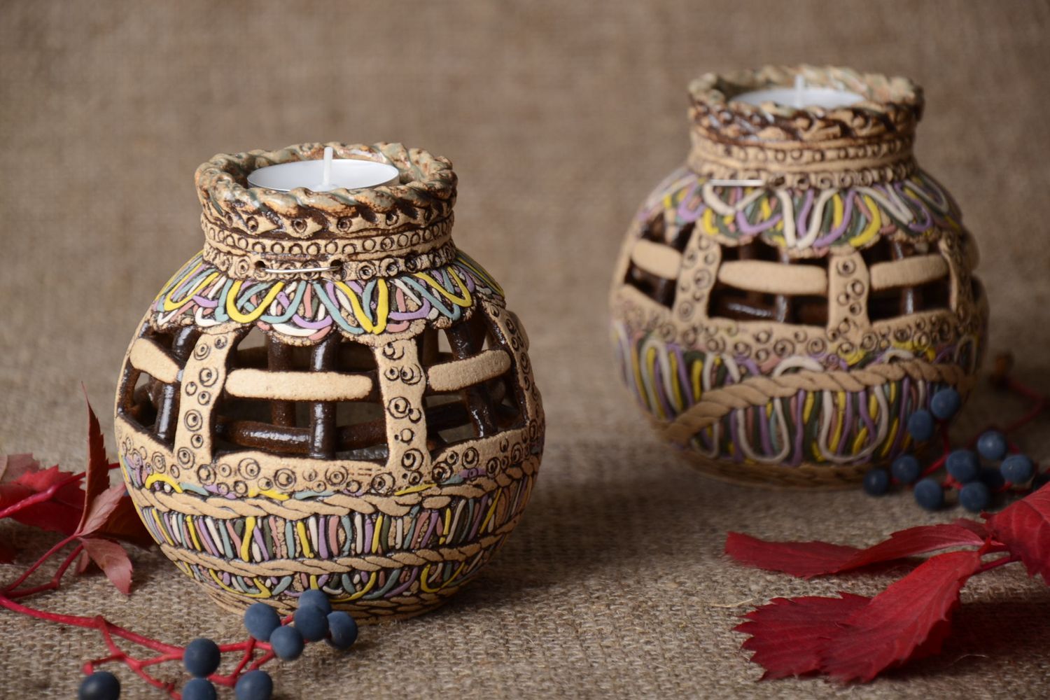 Teelichthalter Keramik handgemachter Deko Kerzenhalter Haus Deko Set 2 Stück foto 1