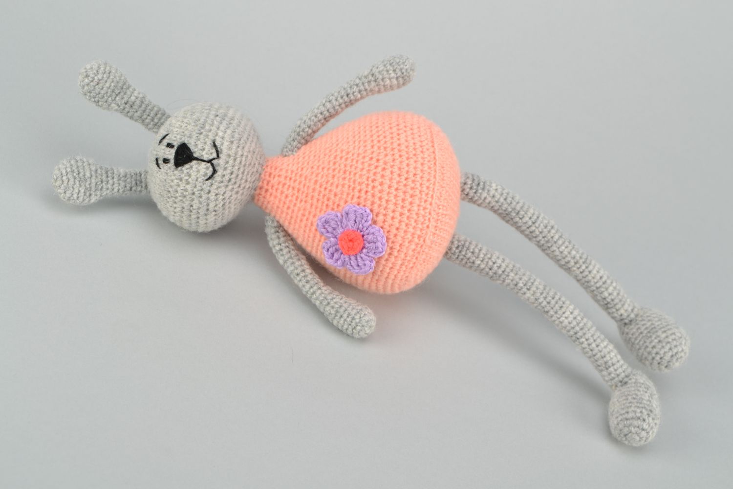 Handmade soft crochet toy Rabbit in pink photo 2