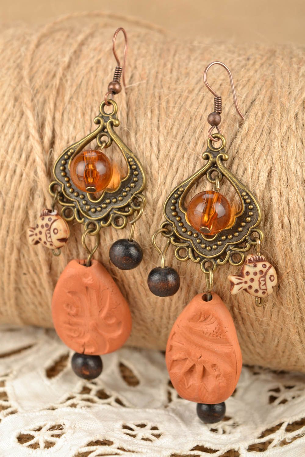 Dangle earrings with ceramic beads photo 1
