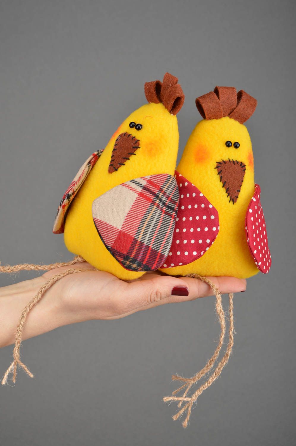 Set of 2 unusual beautiful handmade fabric soft toys Chicken photo 3