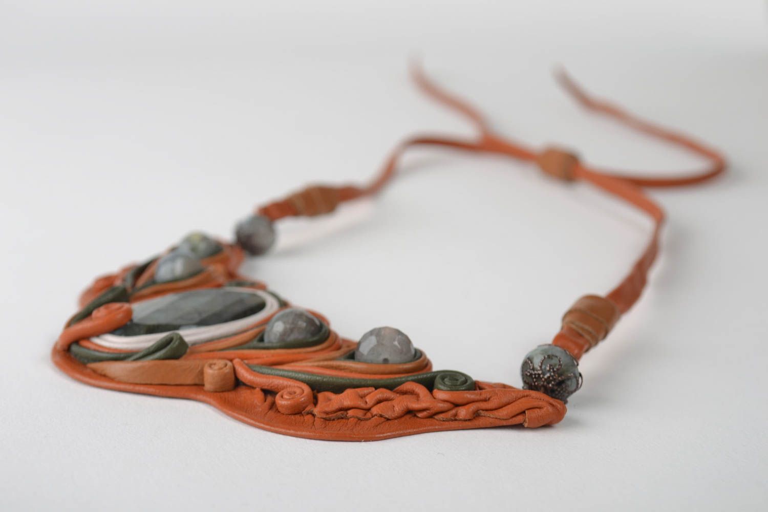 Handmade Leder Collier Modeschmuck Halskette Geschenk für Frauen orange foto 5