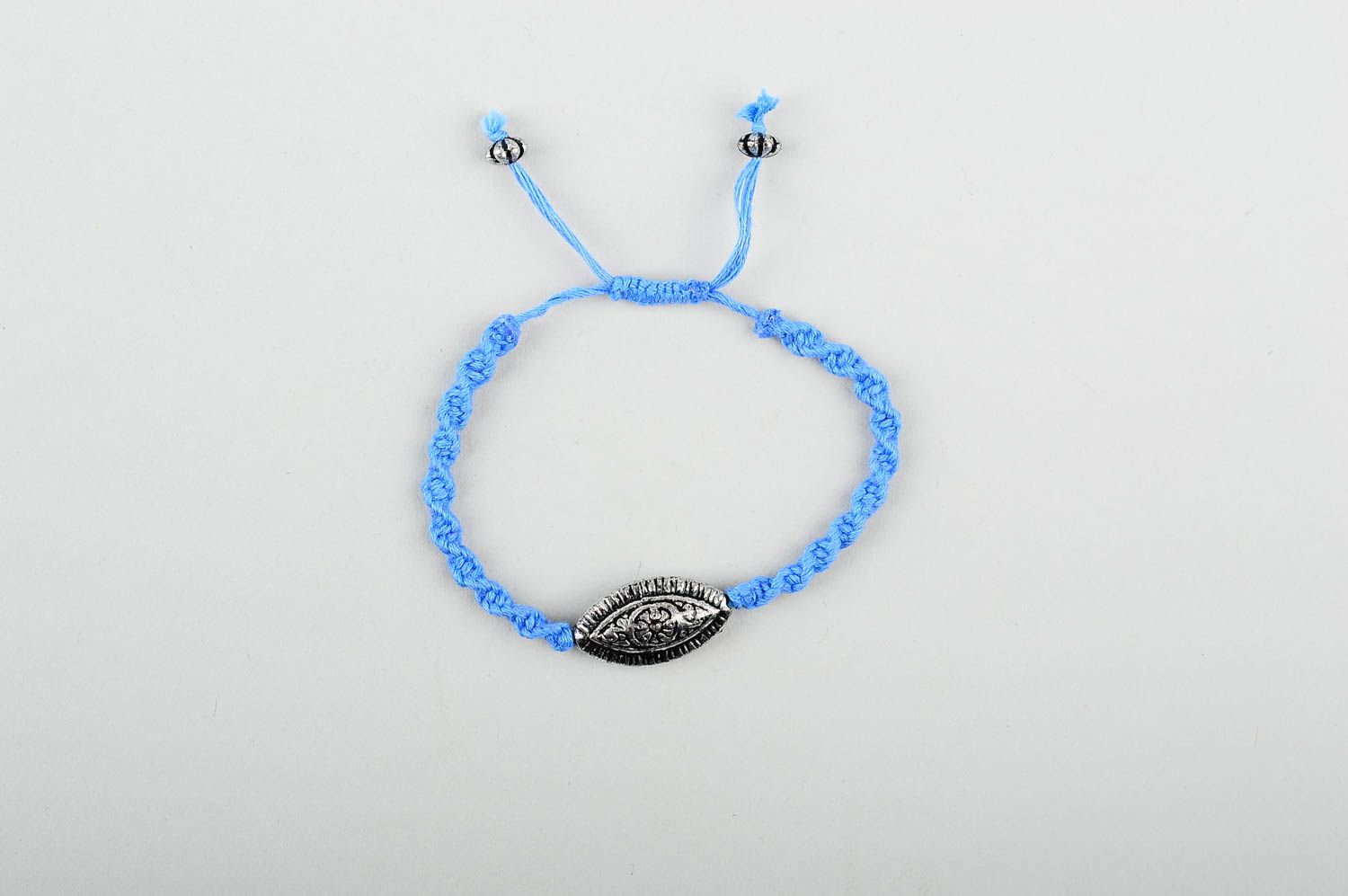 Handmade designer wrist bracelet unusual blue bracelet textile accessory photo 1