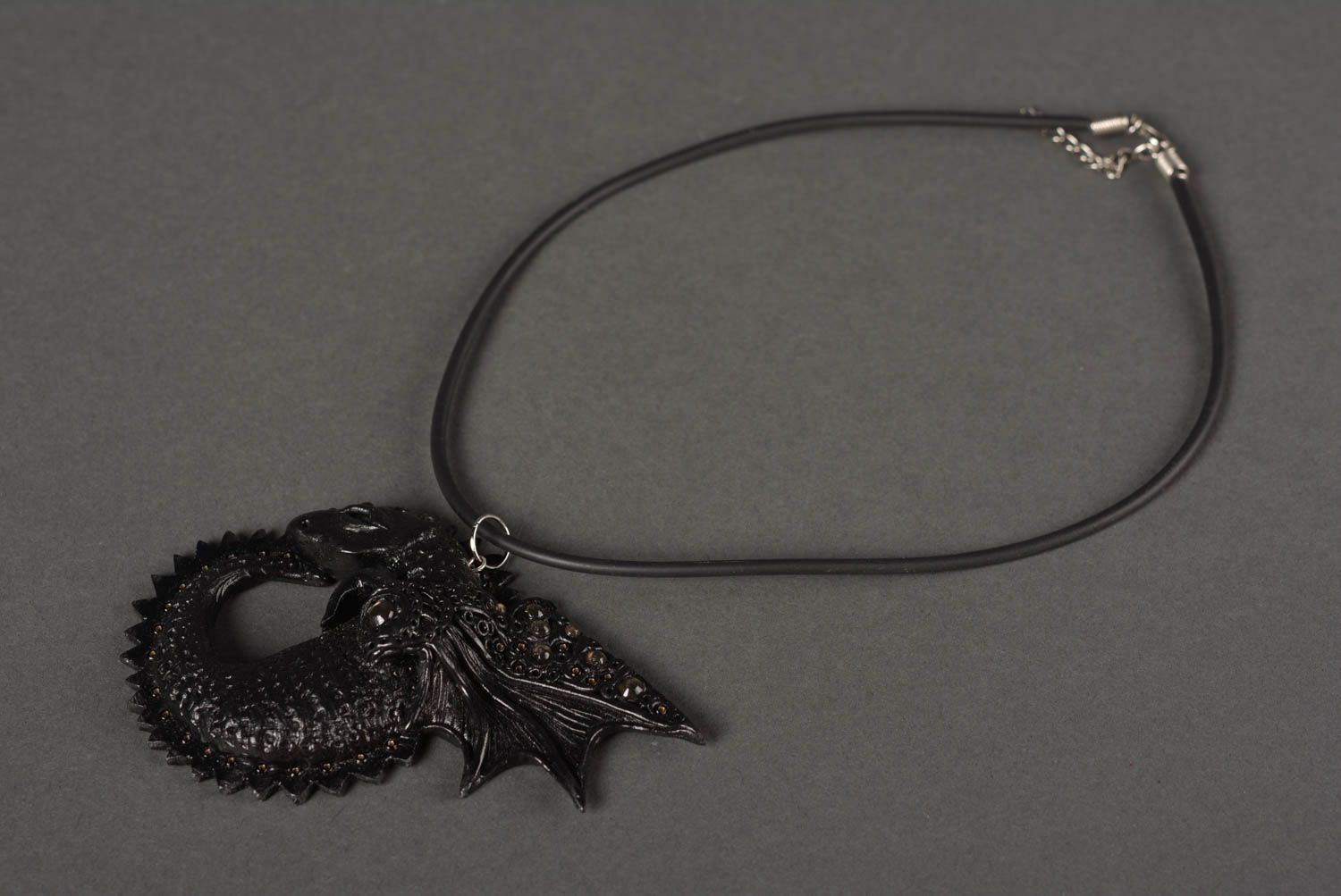 Handmade unique polymer clay necklace designer dragon pendant present accessory photo 4