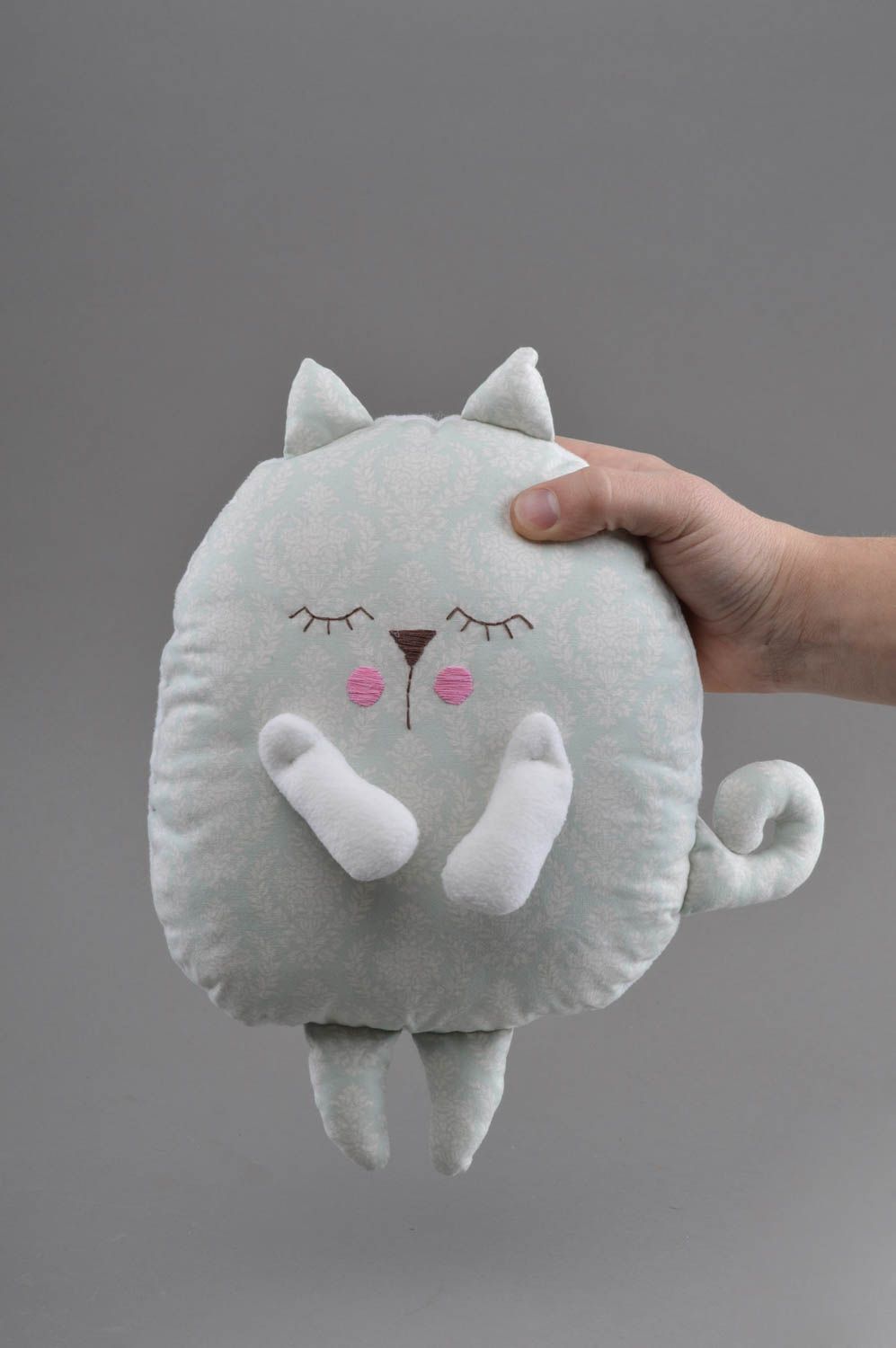 Handmade small designer decorative cotton soft pillow pet toy gray cat for kids photo 4