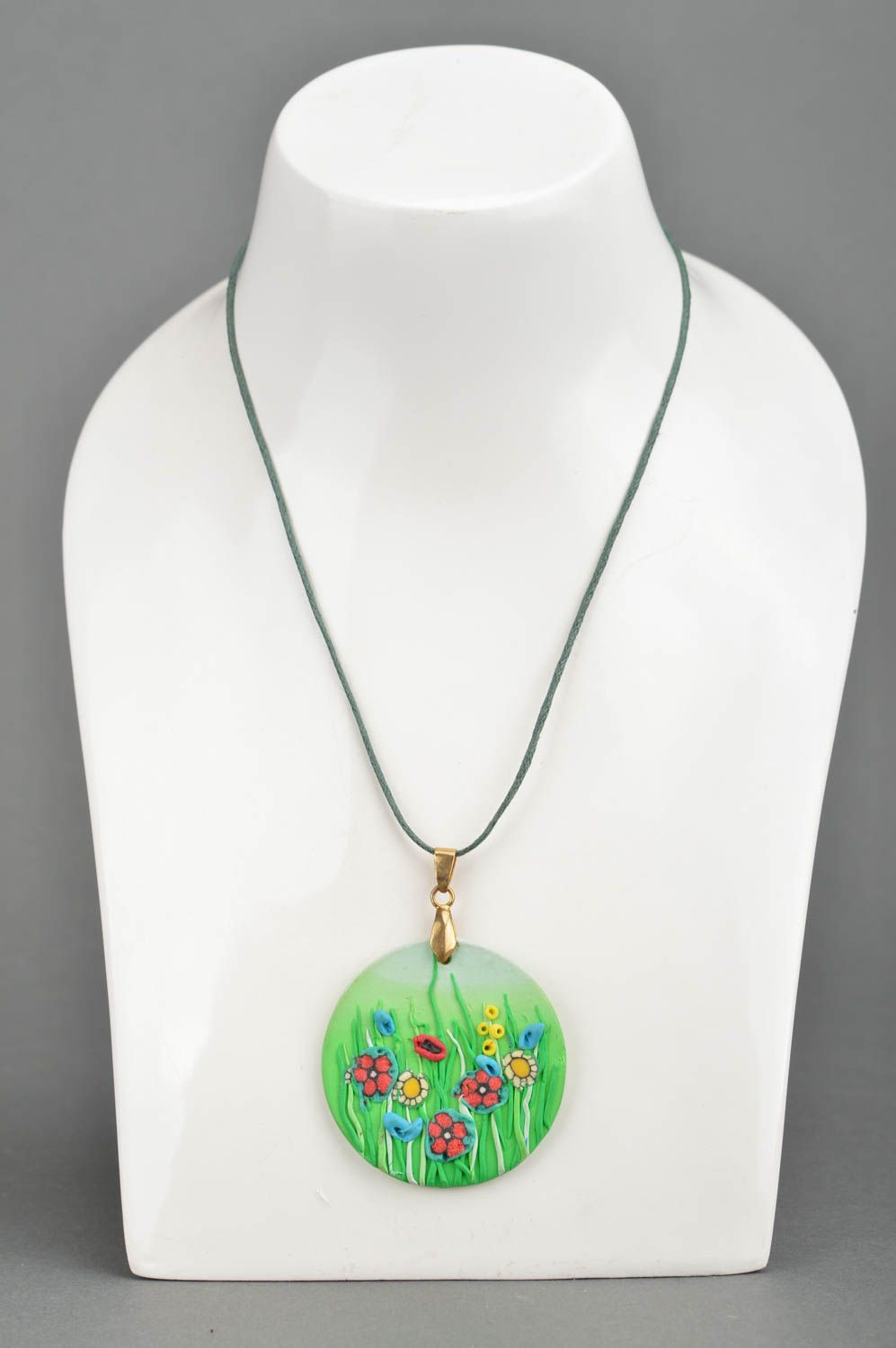 Pendant made of polymer clay handmade summer accessory Spring Glade photo 2