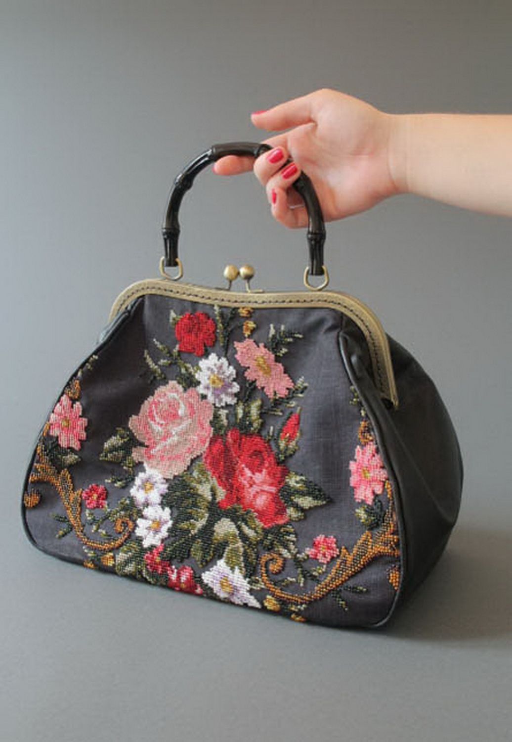Bag made of leatherette with embroidery photo 9