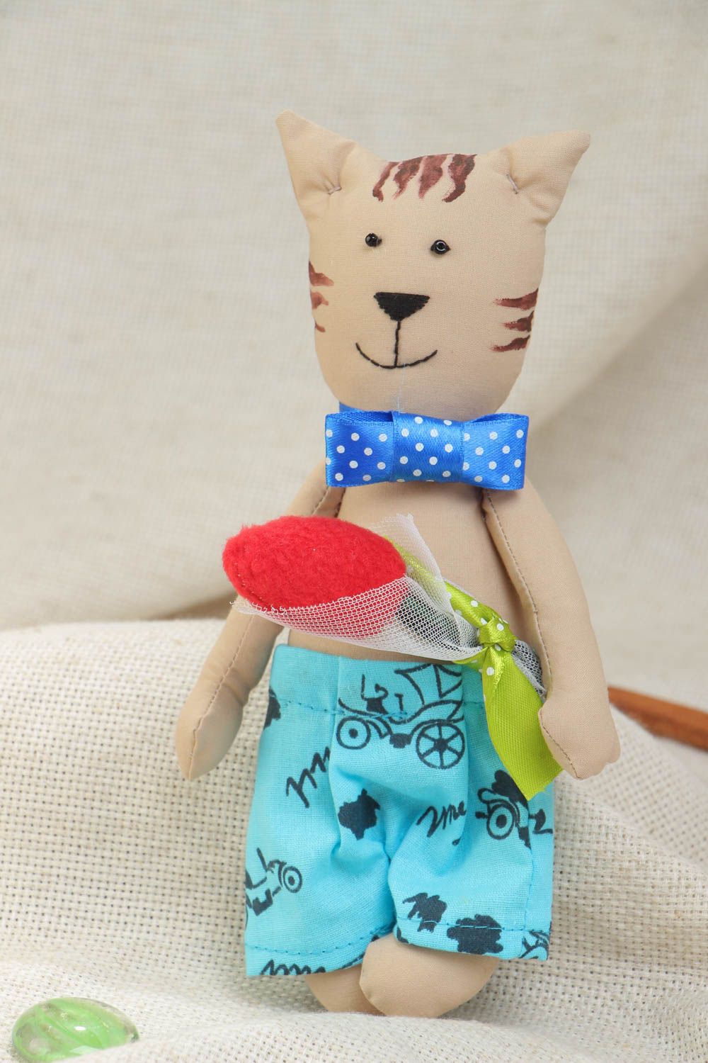 Handmade fabric decorative toy March Cat made of cotton and satin gift for baby photo 1