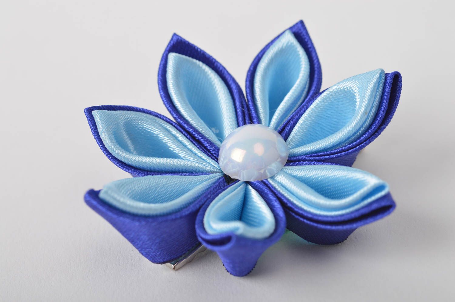 Украшение ручной работы синяя детская заколка аксессуар для волос с цветком фото 2