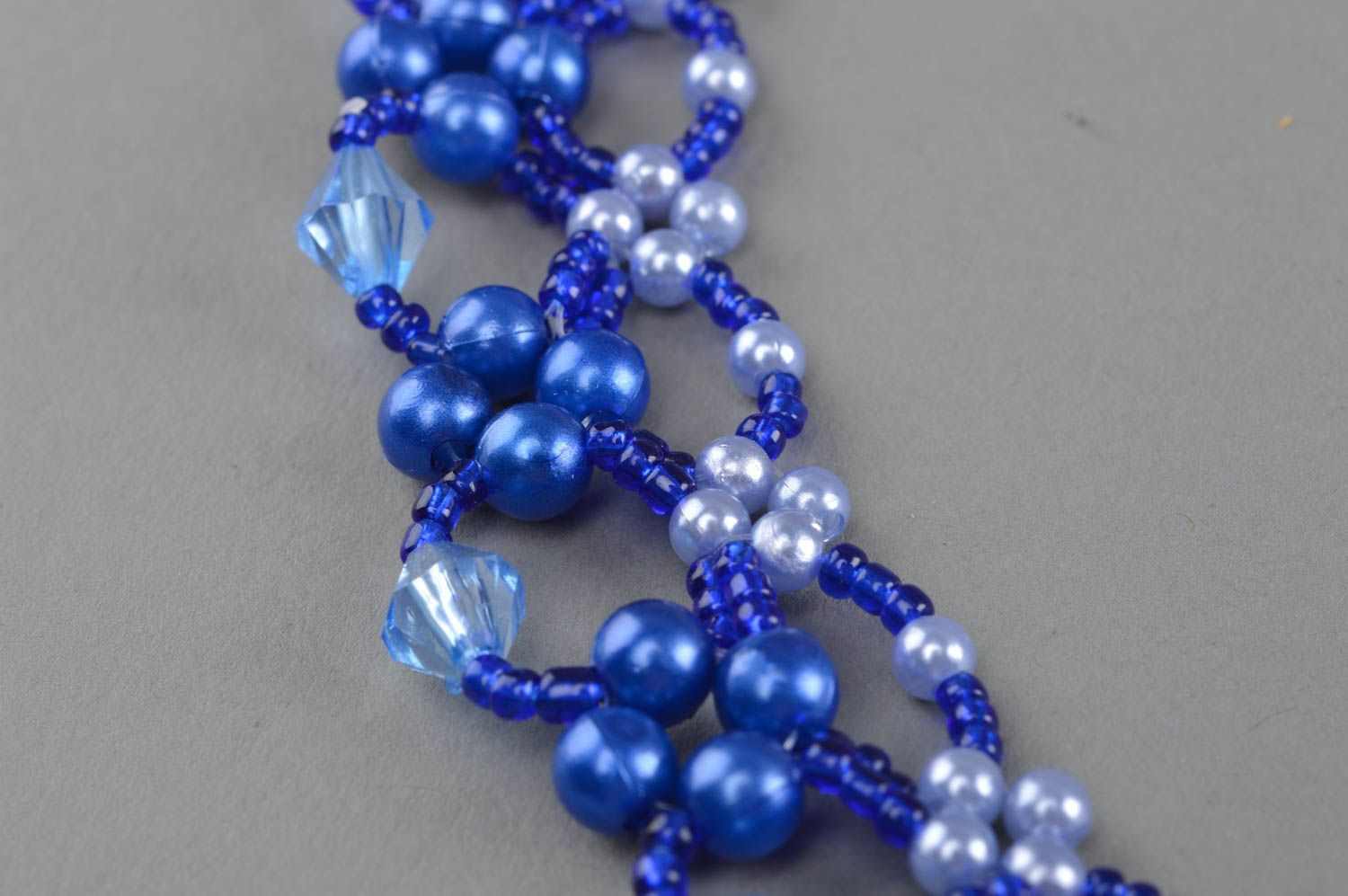 Glasperlen Collier in Blau ajour schön Designer Halsschmuck Kette handgemacht foto 4