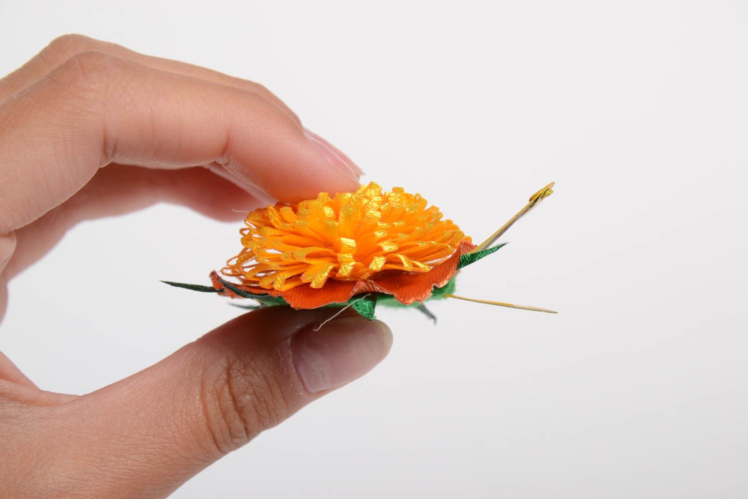 Handmade yellow hair clip unusual fleece accessory hair clip in shape of flower photo 2
