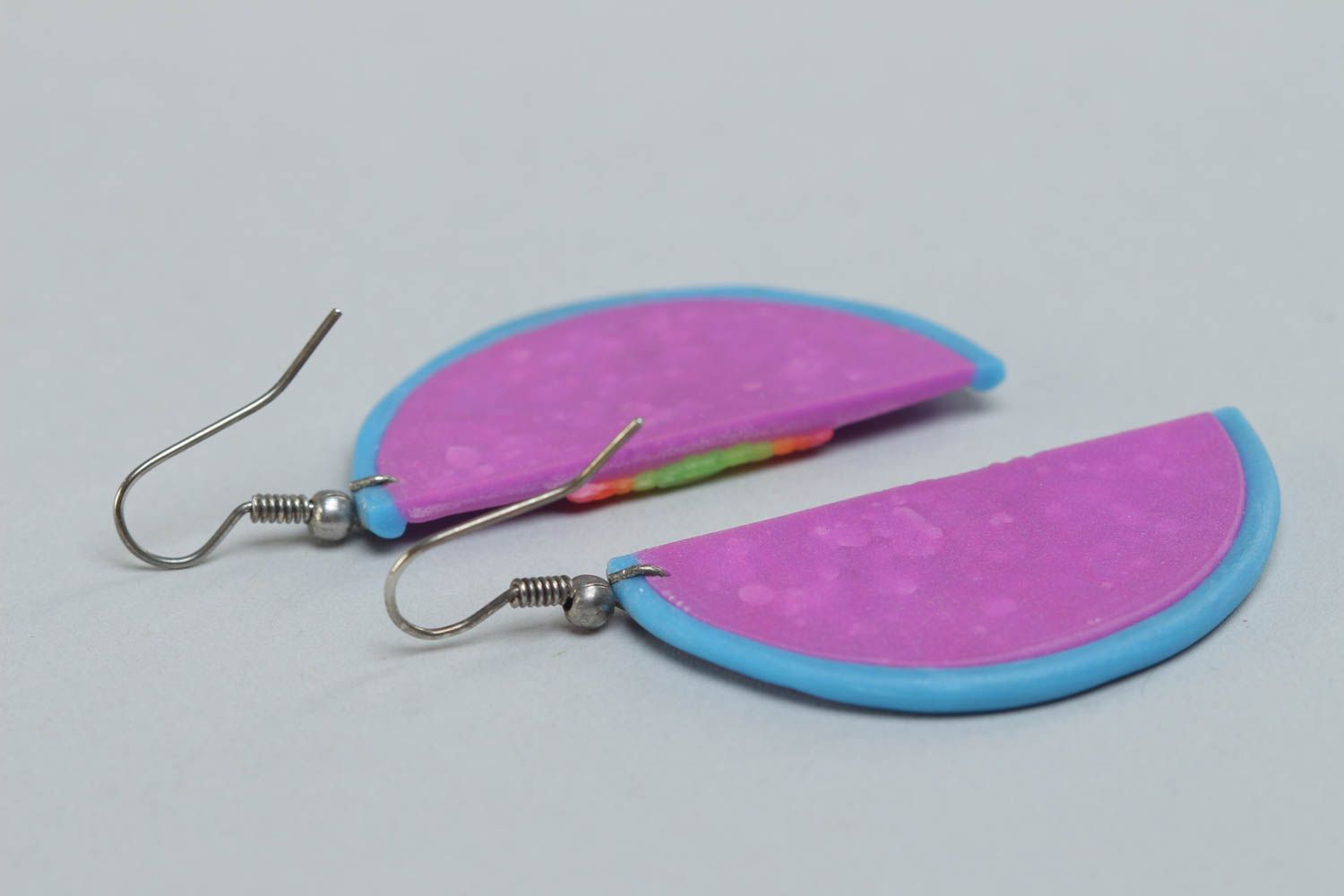 Handmade earrings made of polymer clay bright beautiful designer accessory photo 4