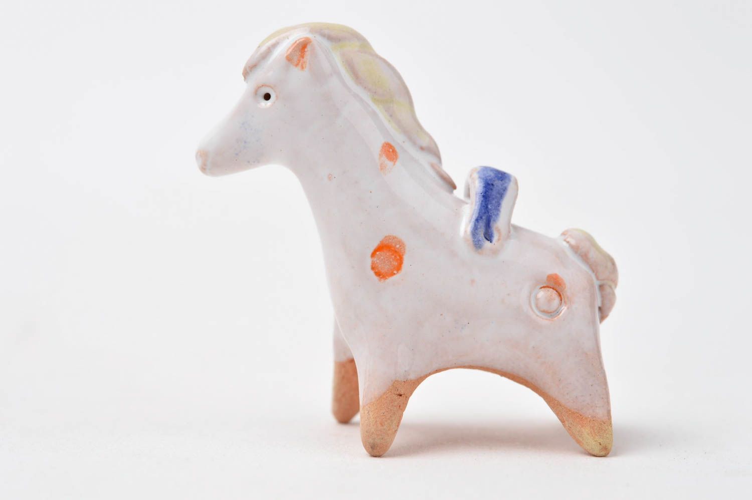Figurine cheval Statuette miniature fait main argile peint glaçure Déco maison photo 7