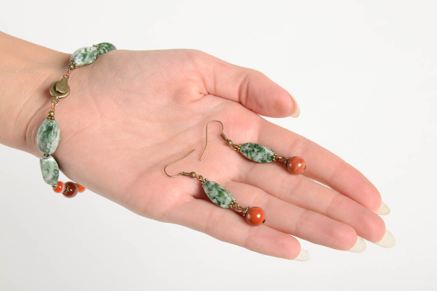 Украшения ручной работы женский браслет модные серьги с яшмой и сердоликом фото 3