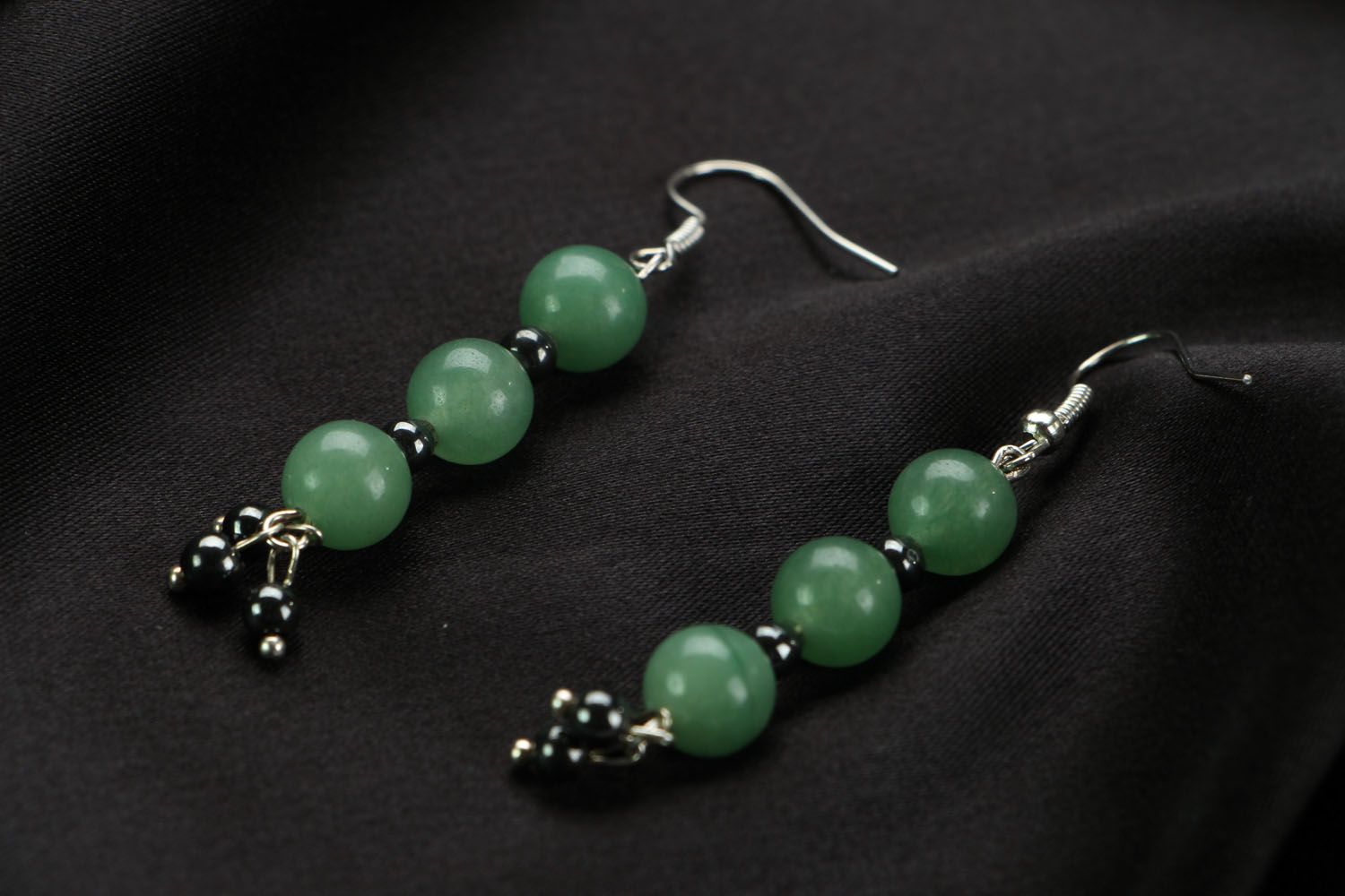 Earrings with nephrite and hematite photo 2