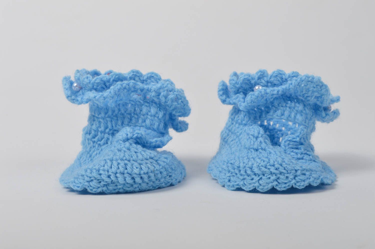 Geschenk für Kleinkinder handgefertigte Schuhe gehäkelte Babyschuhe in Blau foto 2