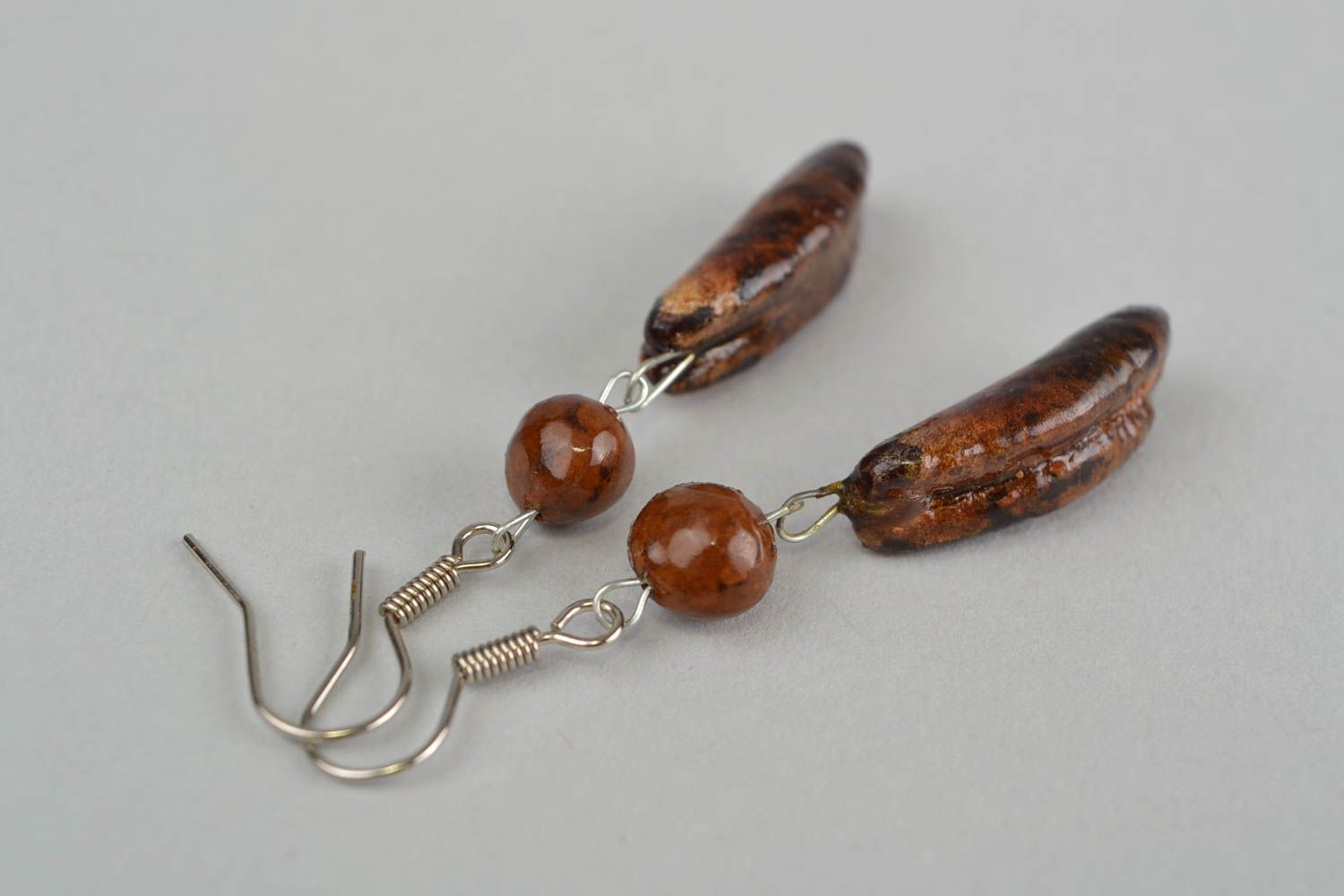 Lange Ohrringe handmade Damen Schmuck aus Dattelkernen Geschenk für Frauen schön foto 4