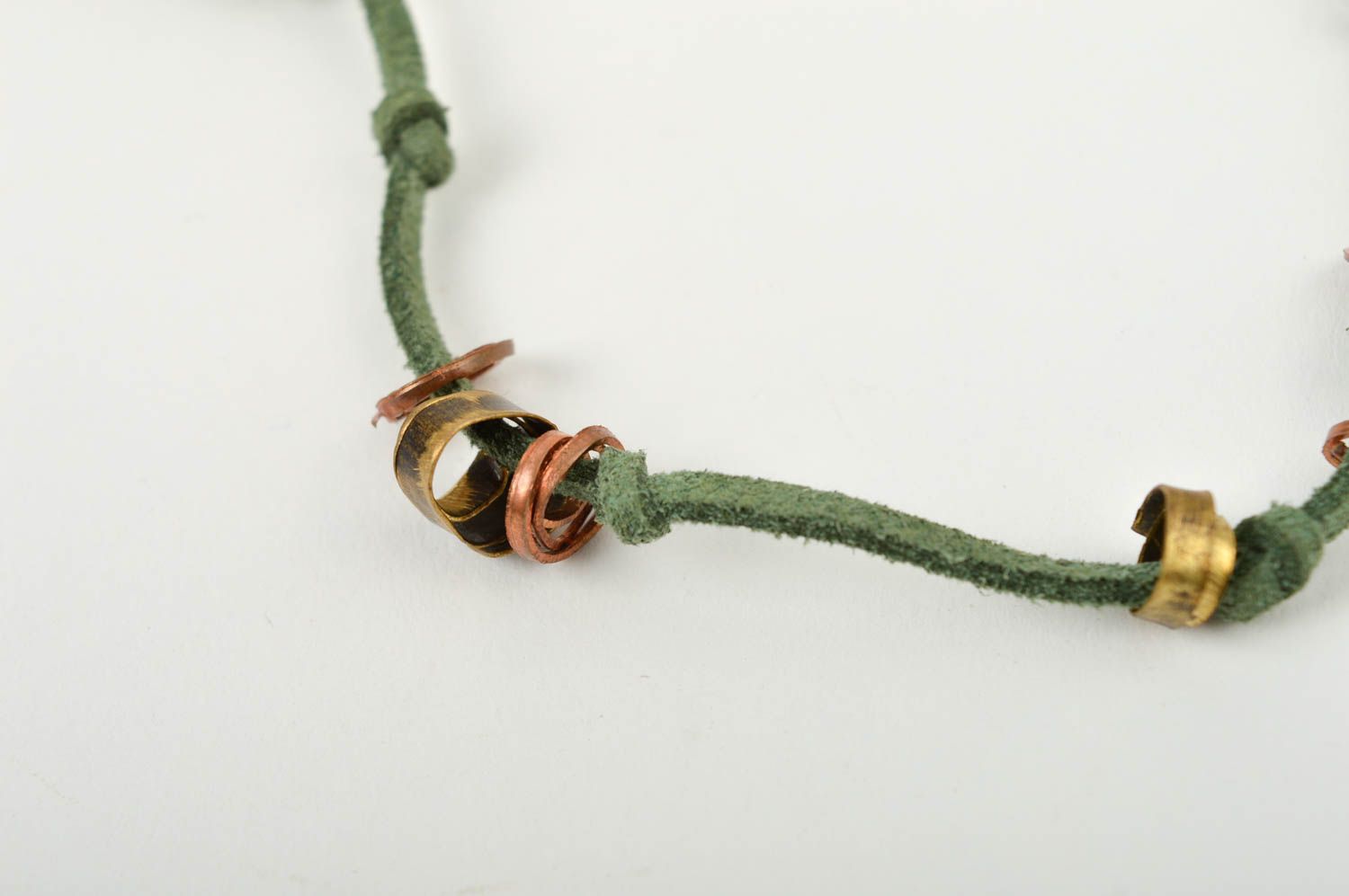 Bracelet cuir cuivre Bijoux fait main design vert Accessoire femme original photo 5