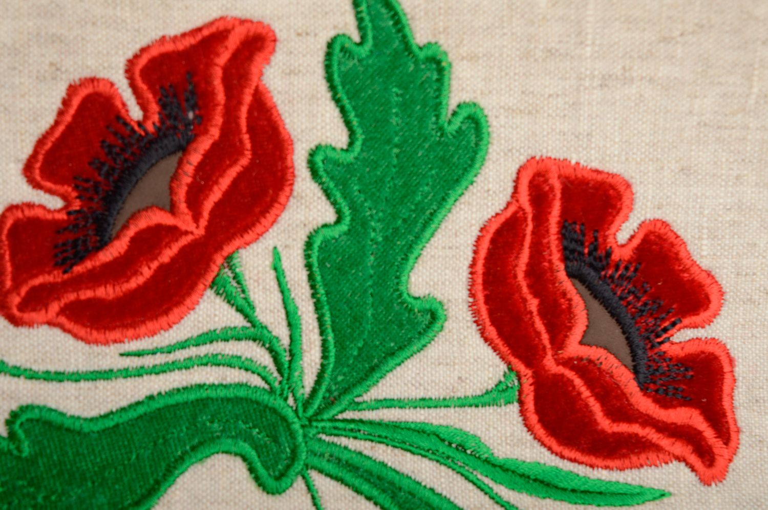 Handmade embroidered children's bib for girl Poppies photo 2