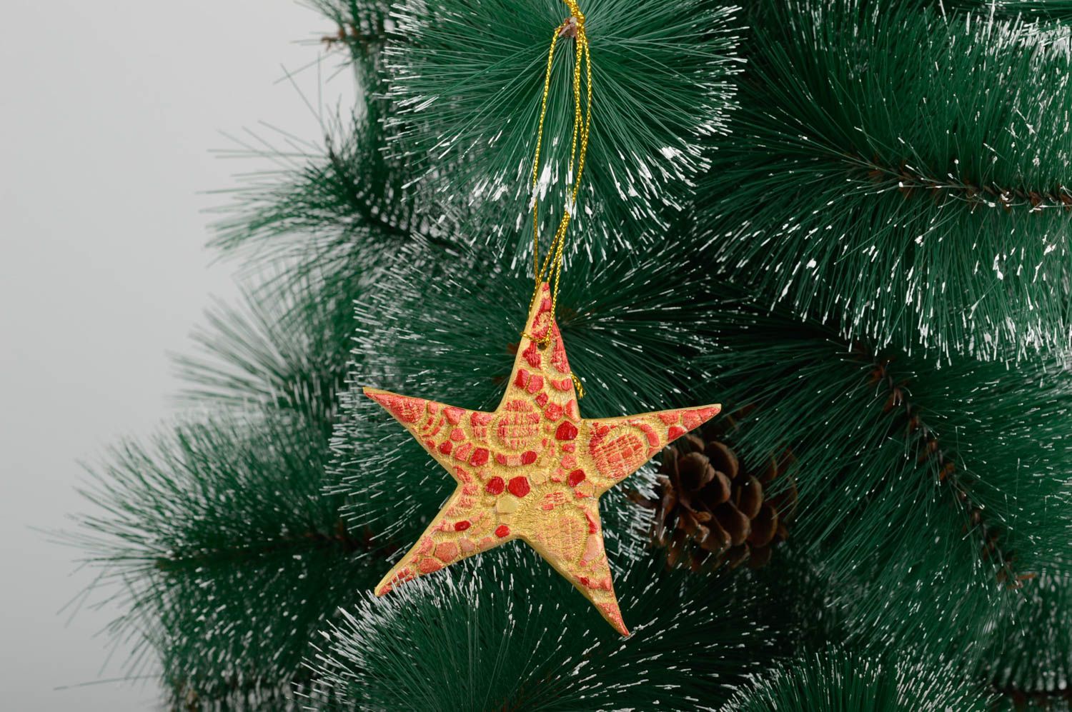 Игрушка на елку хэнд мэйд декор для дома игрушка из глины Рождественская звезда фото 1