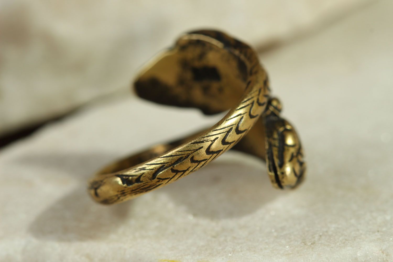 Handmade bronze ring Two Cobras photo 2