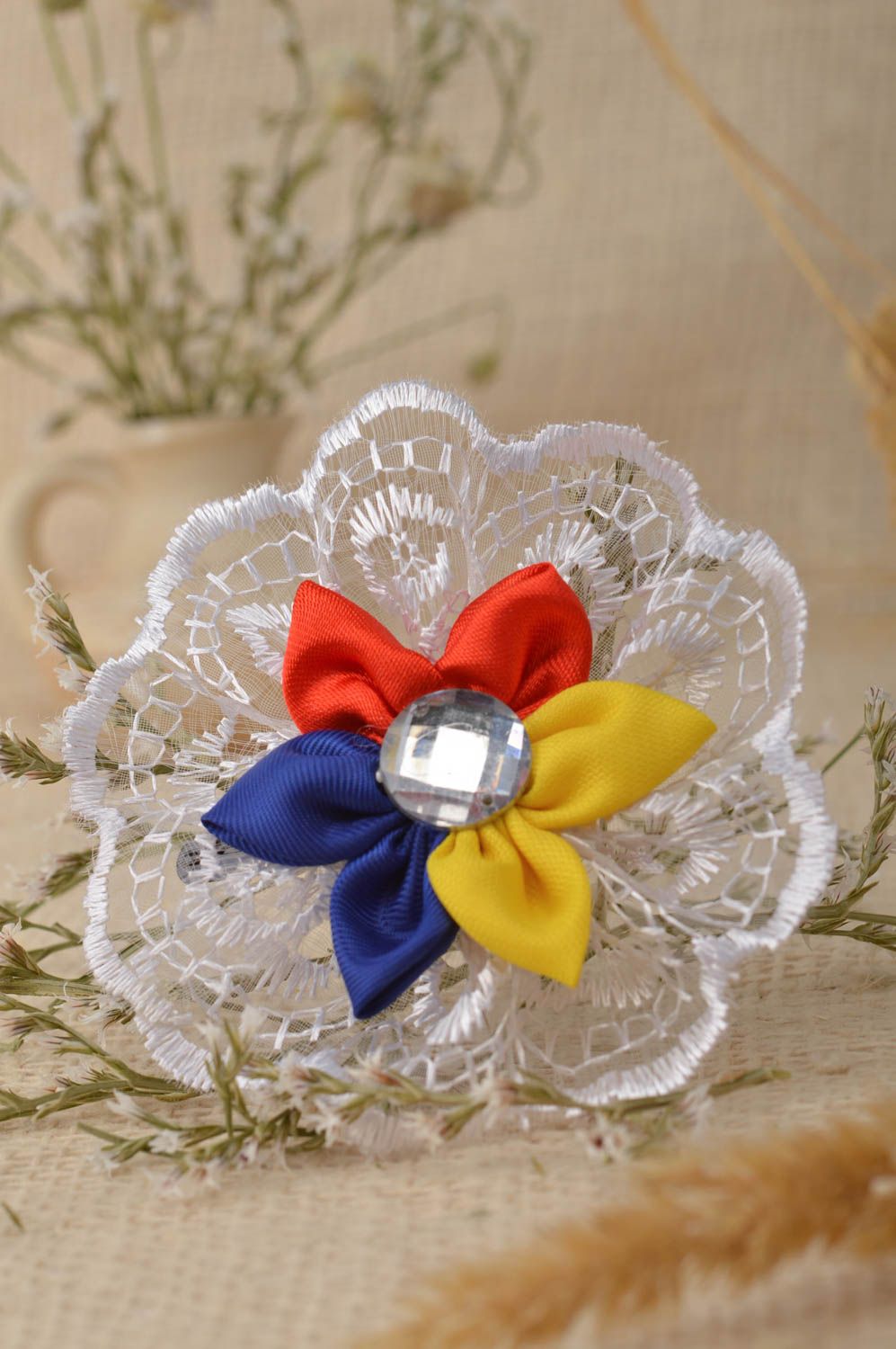 Flower hair clip handmade jewelry kanzashi flower kids accessories gifts for her photo 1