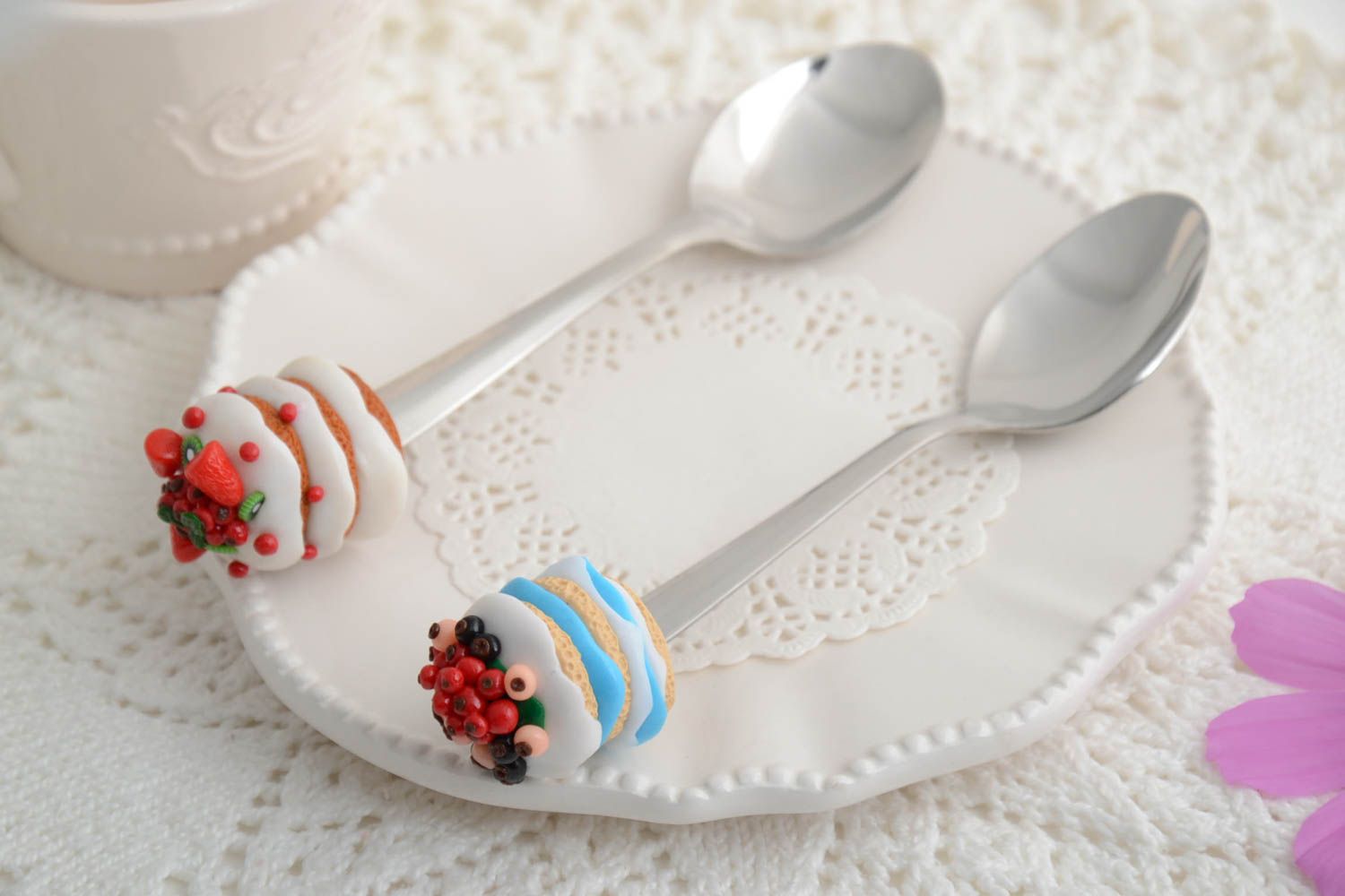 Set di posate decorato a mano cucchiaini decorati con argilla polimerica foto 1