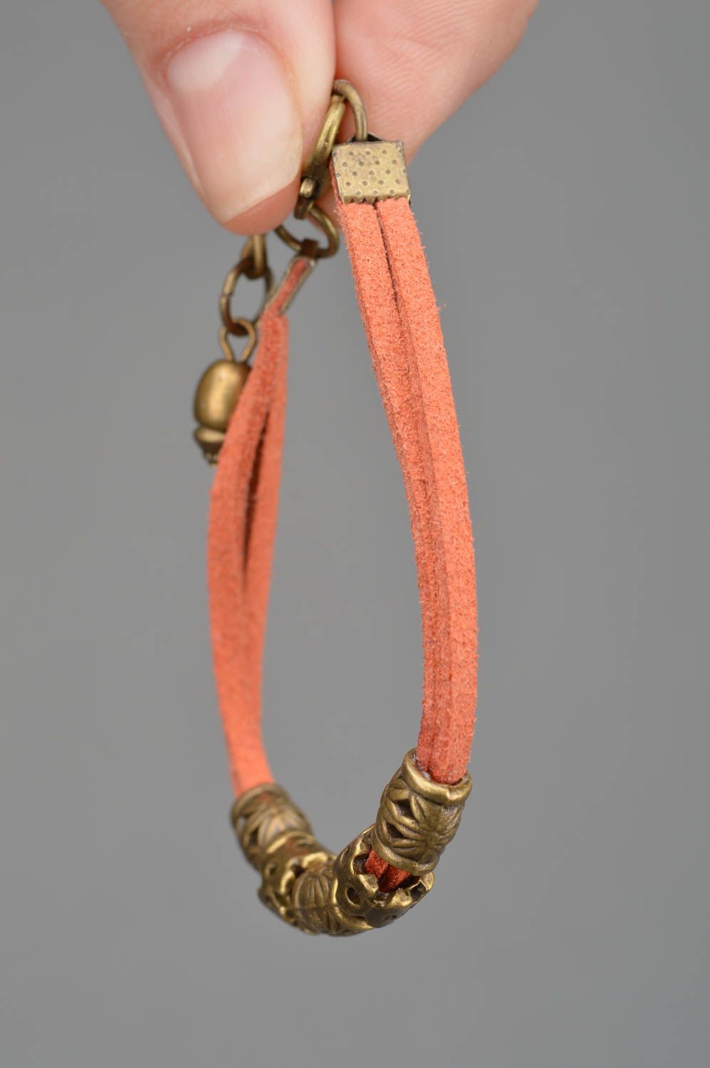 Handmade stylish suede cord wrist women's bracelet with metal charm casual  photo 3