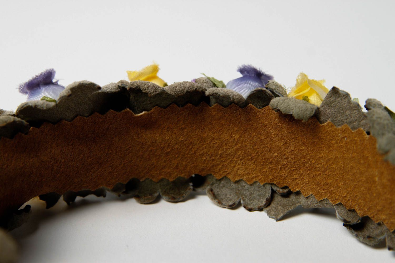 Handmade leather headband unusual flower hair bands trendy hair leather goods photo 5