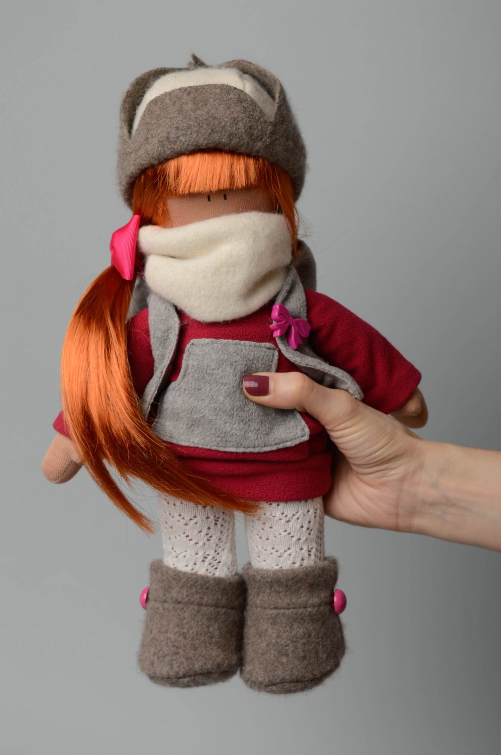 Handmade soft doll with long hair and big feet photo 4