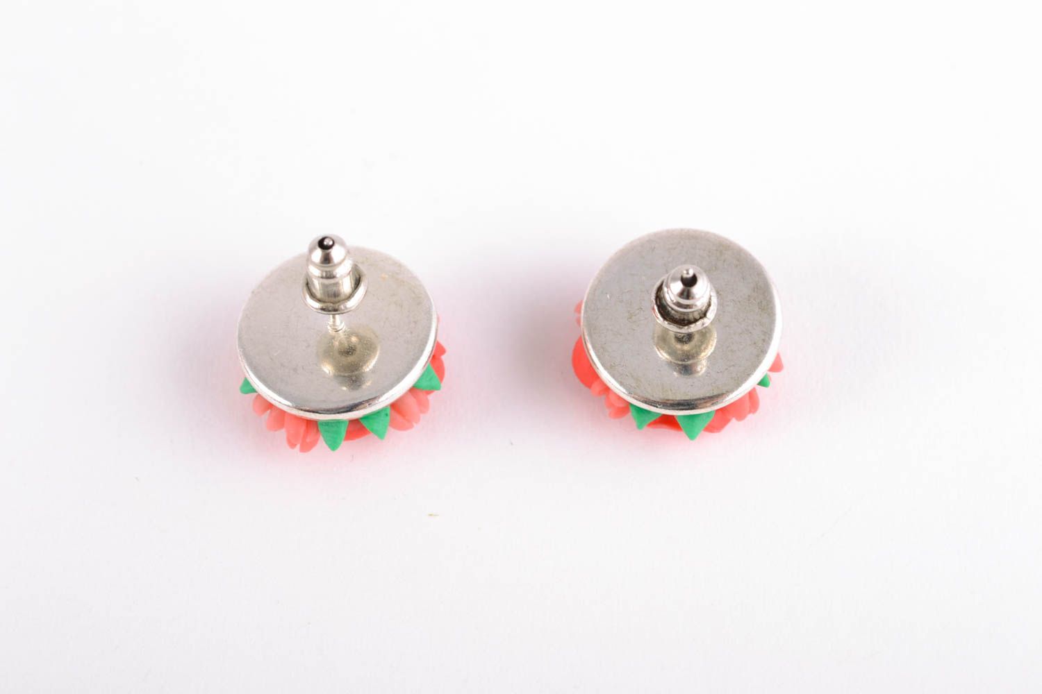 Polymer clay stud earrings with flowers photo 3