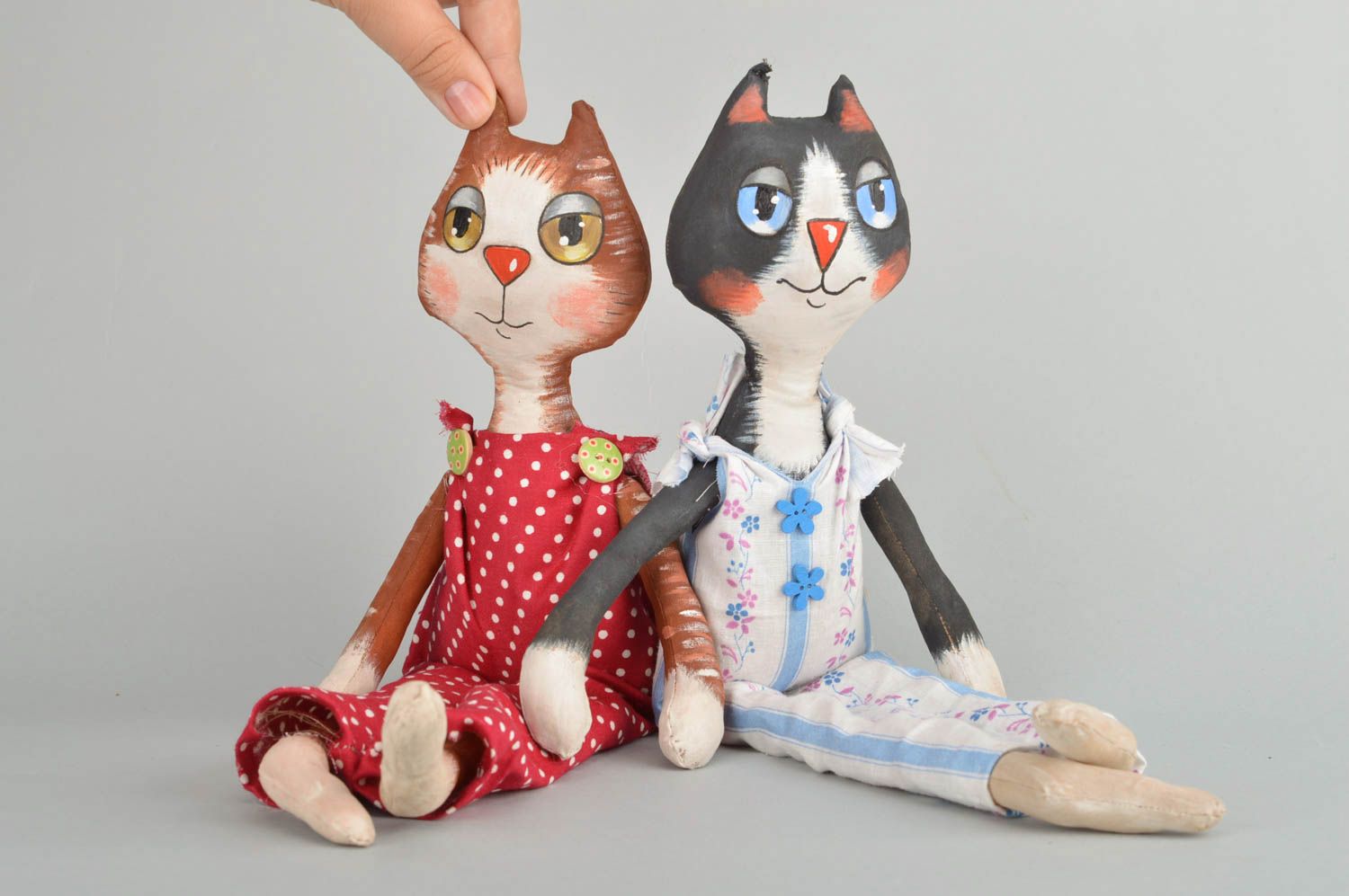 Set of 2 handmade cotton fabric soft toys Cats with aroma fragrance for kids photo 3