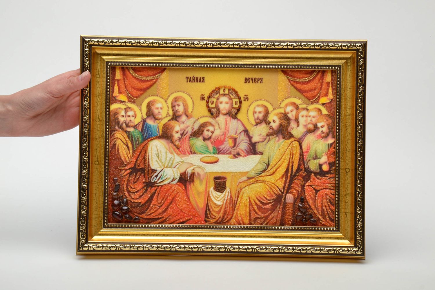 Reproduction of the Last Supper icon decorated with amber photo 6