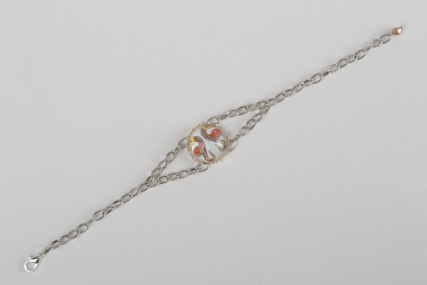Handmade designer metal zodiac bracelet with glass insert Gemini photo 3