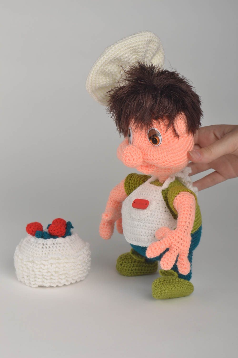 Designer Puppe handmade Stoff Spielzeug Geschenk für Kinder Koch mit Torte foto 3