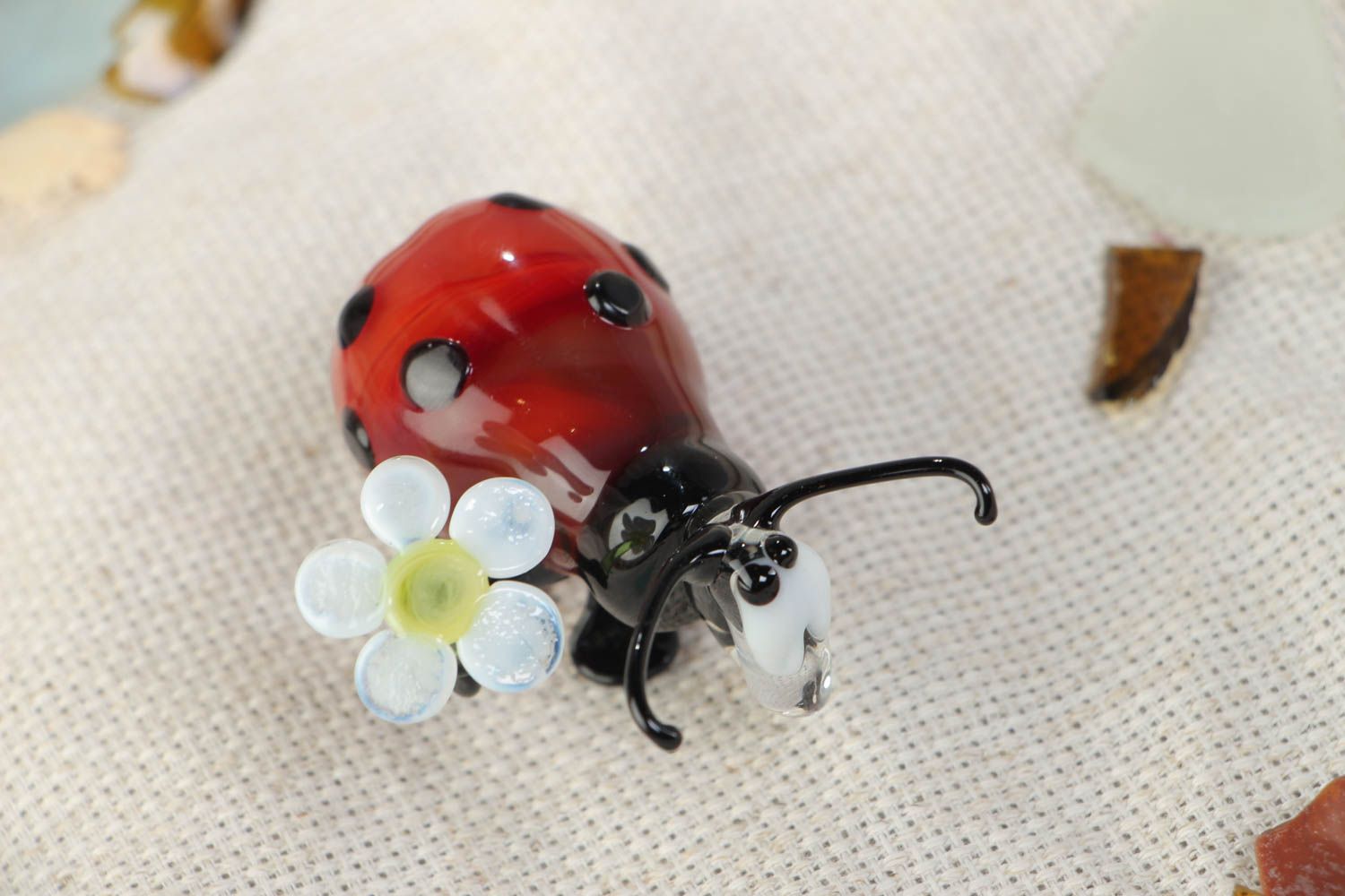 Miniature handmade bright glass lampwork statuette Ladybug  photo 1