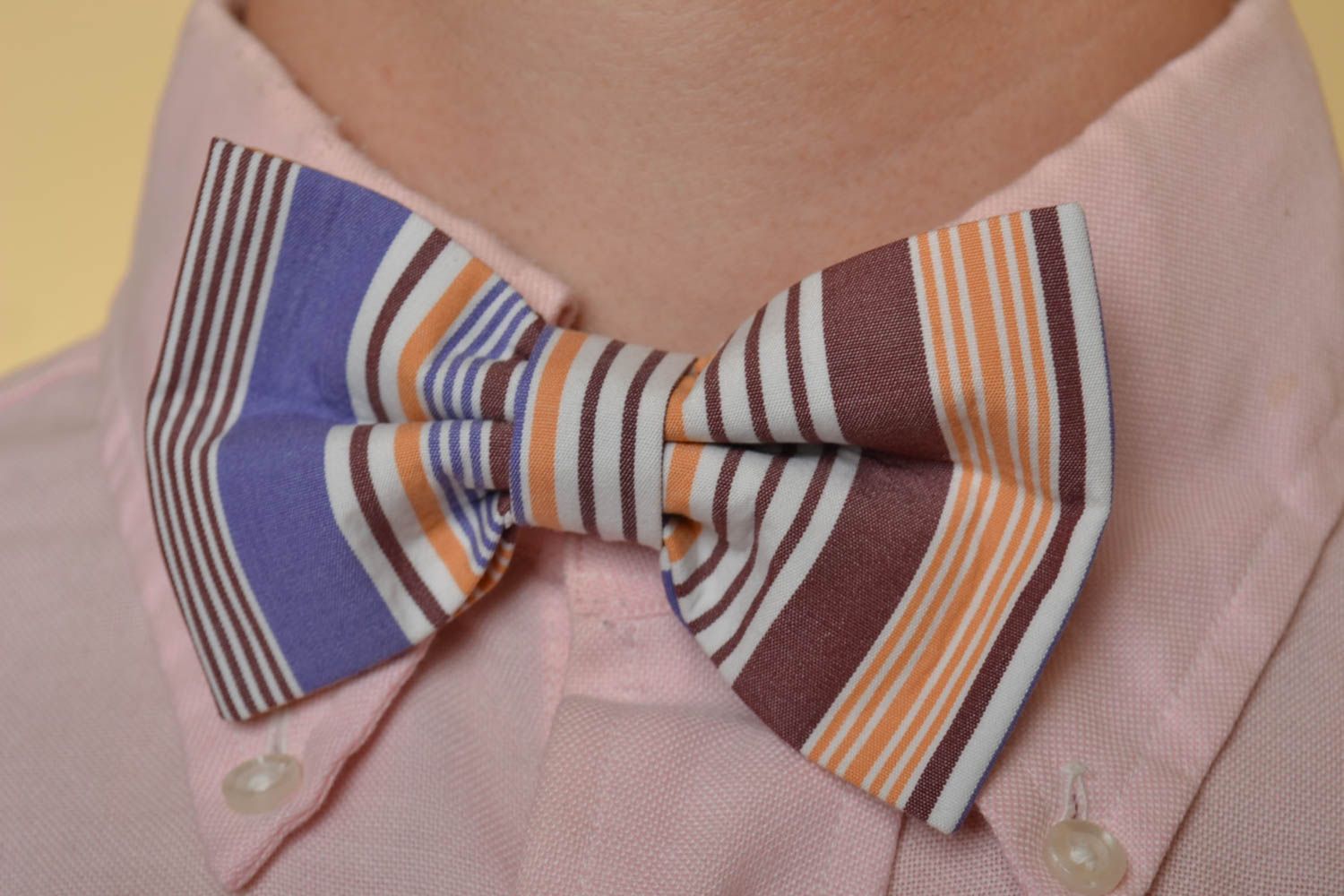 Beautiful handmade designer colorful striped fabric bow tie photo 1