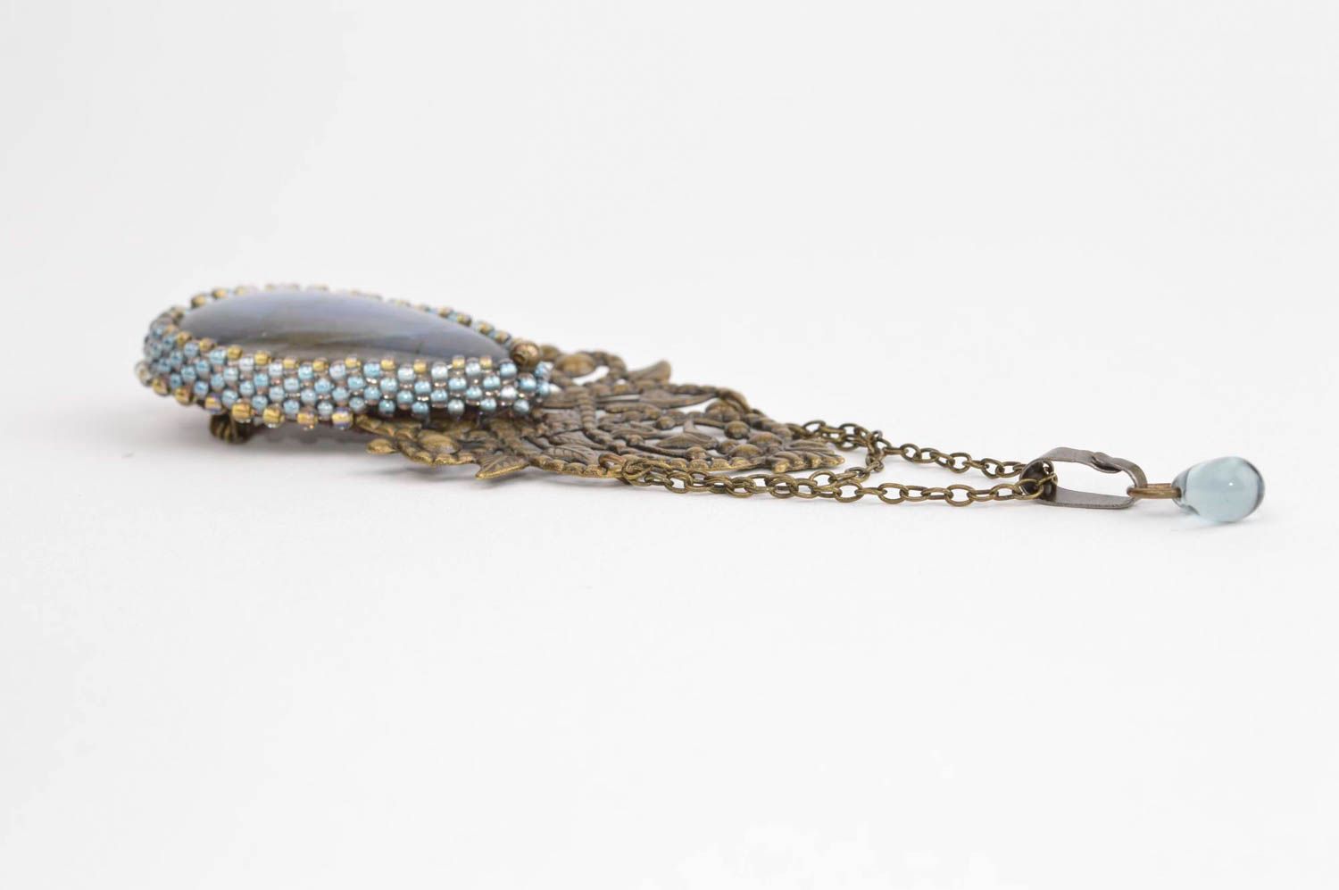 Metal brooch handmade beaded brooch vintage brooch designer jewelry for women photo 4