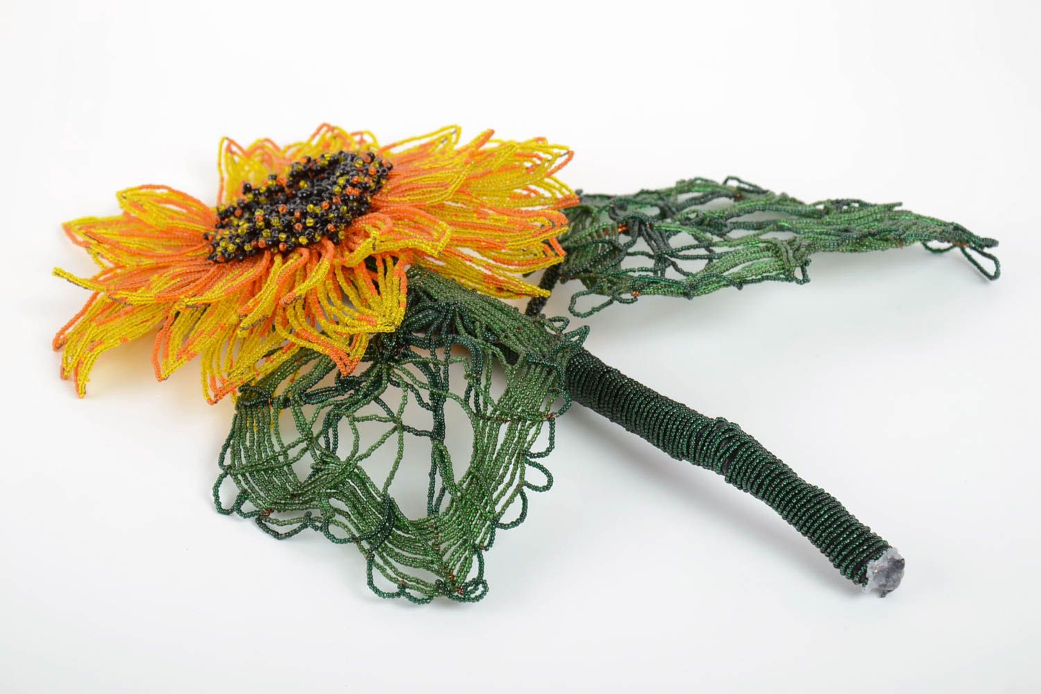 Große schöne Blume aus Glasperlen Sonnenblume künstlerische Handarbeit foto 4