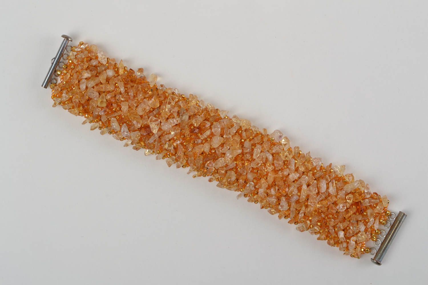 Large bracelet en perles de rocaille et pierres naturelles orange fait main photo 3