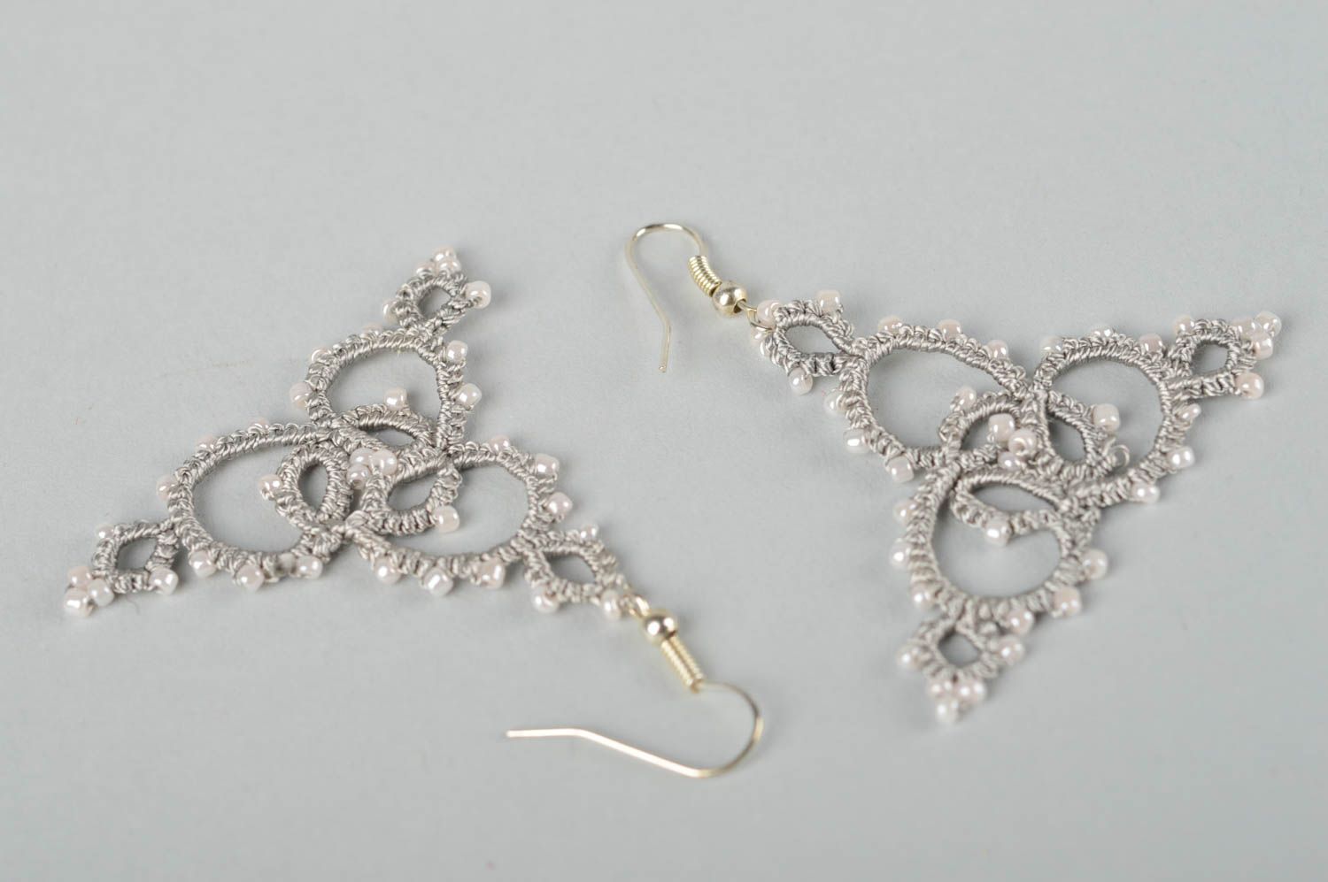 Beautiful handmade woven thread earrings textile earrings with beads gift ideas photo 5