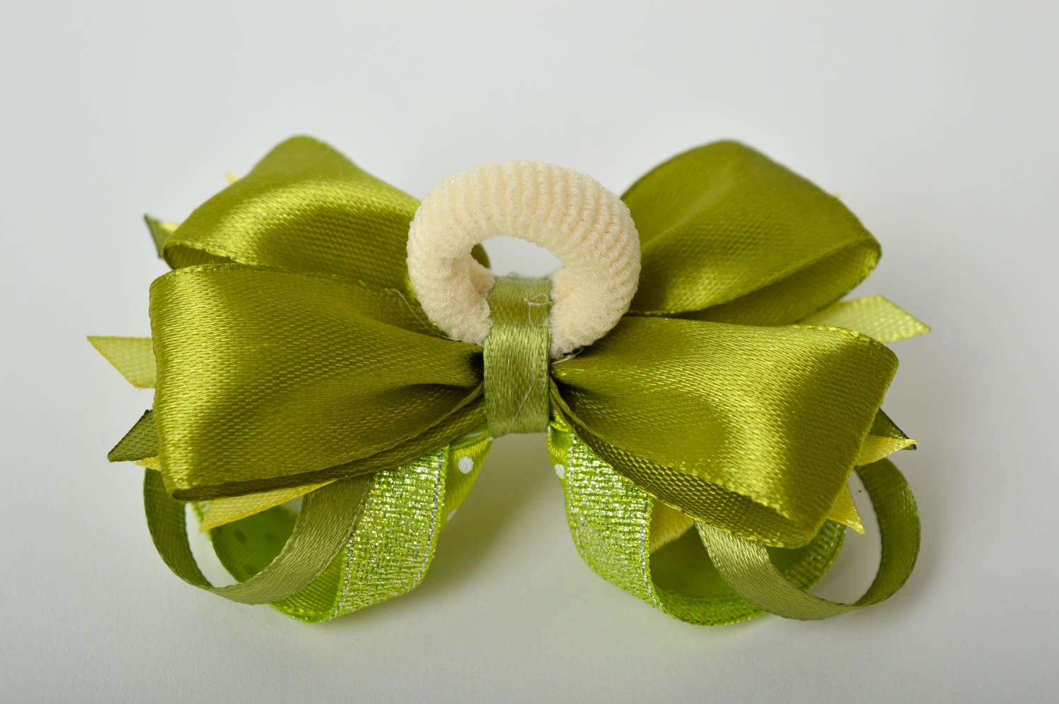 Handmade green hair tie textile bow hair tie unusual accessories for hair photo 3