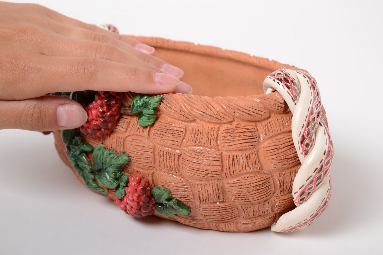 Глиняная конфетница ручной работы оригинальная с росписью красивая лепная фото 5