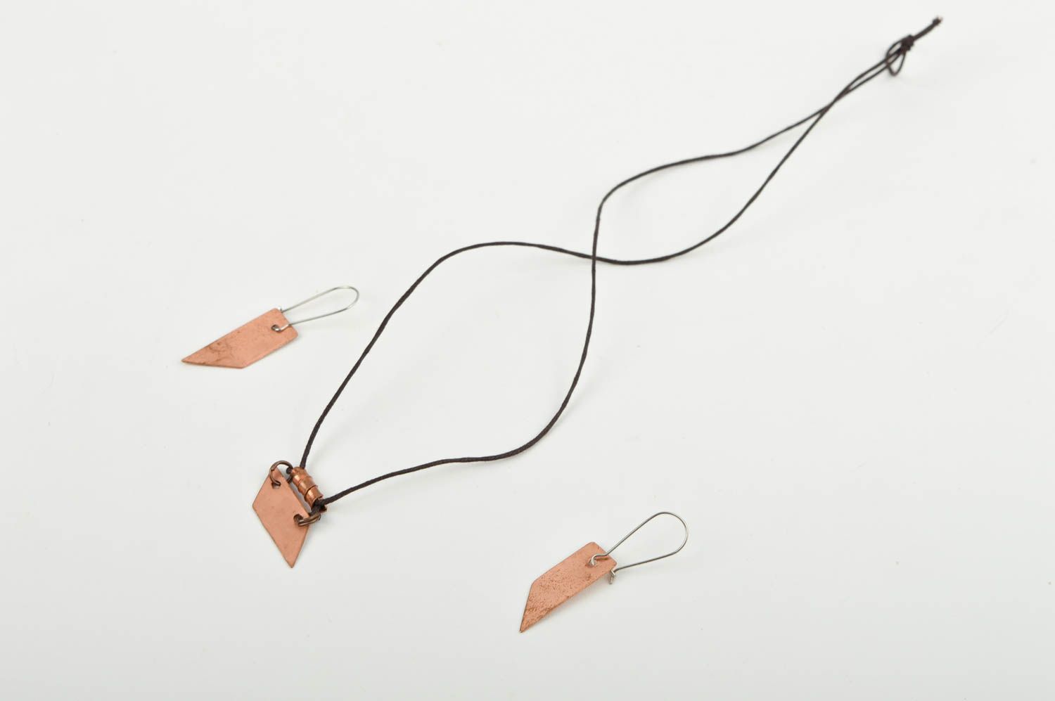 Handmade copper jewelry set designer unusual pendant dangling earrings photo 2